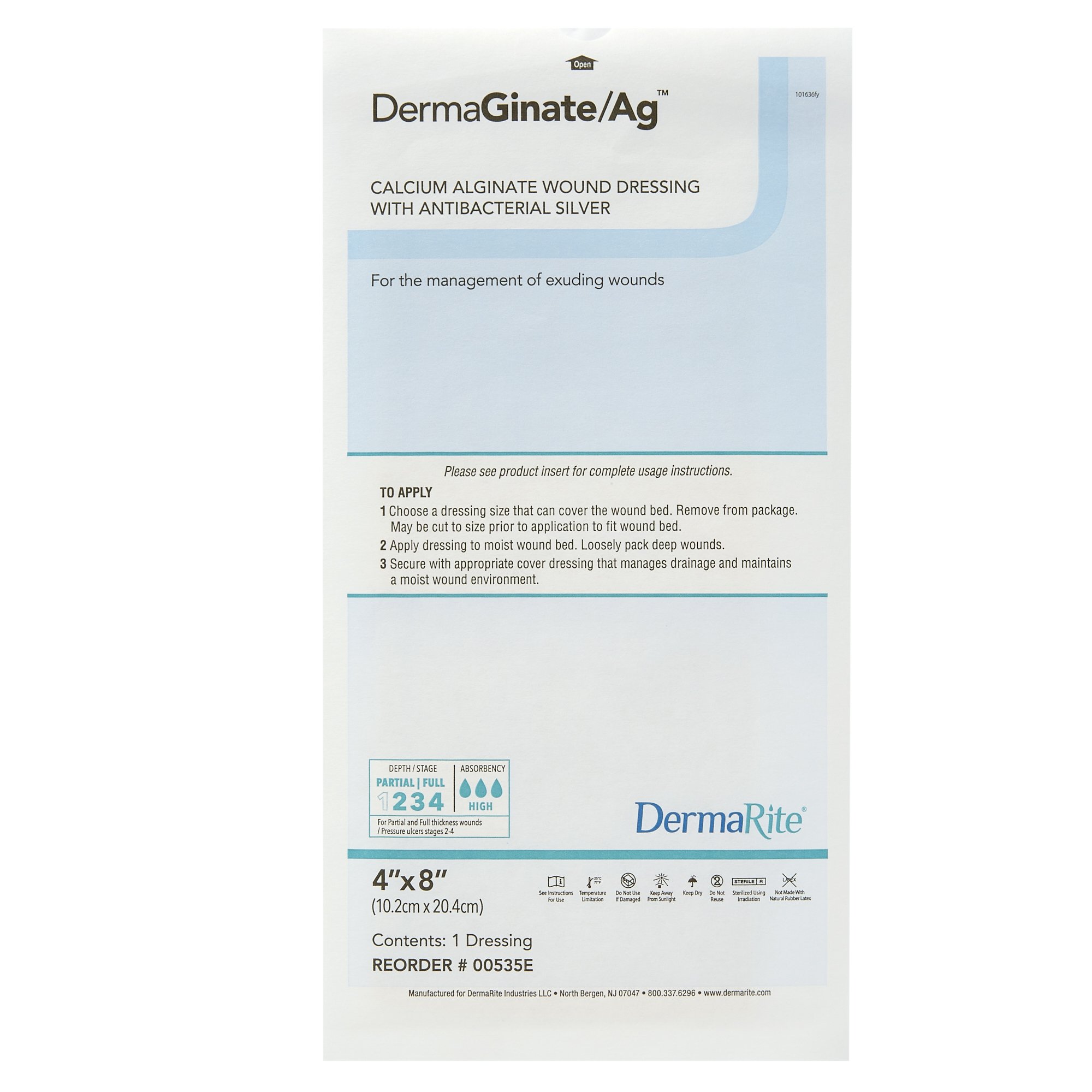 Sion Brands LLC 00535E - DermaGinate/ Ag™ Silver Alginate Dressing, 4 x 8 Inch - 1/Each, 5/Box