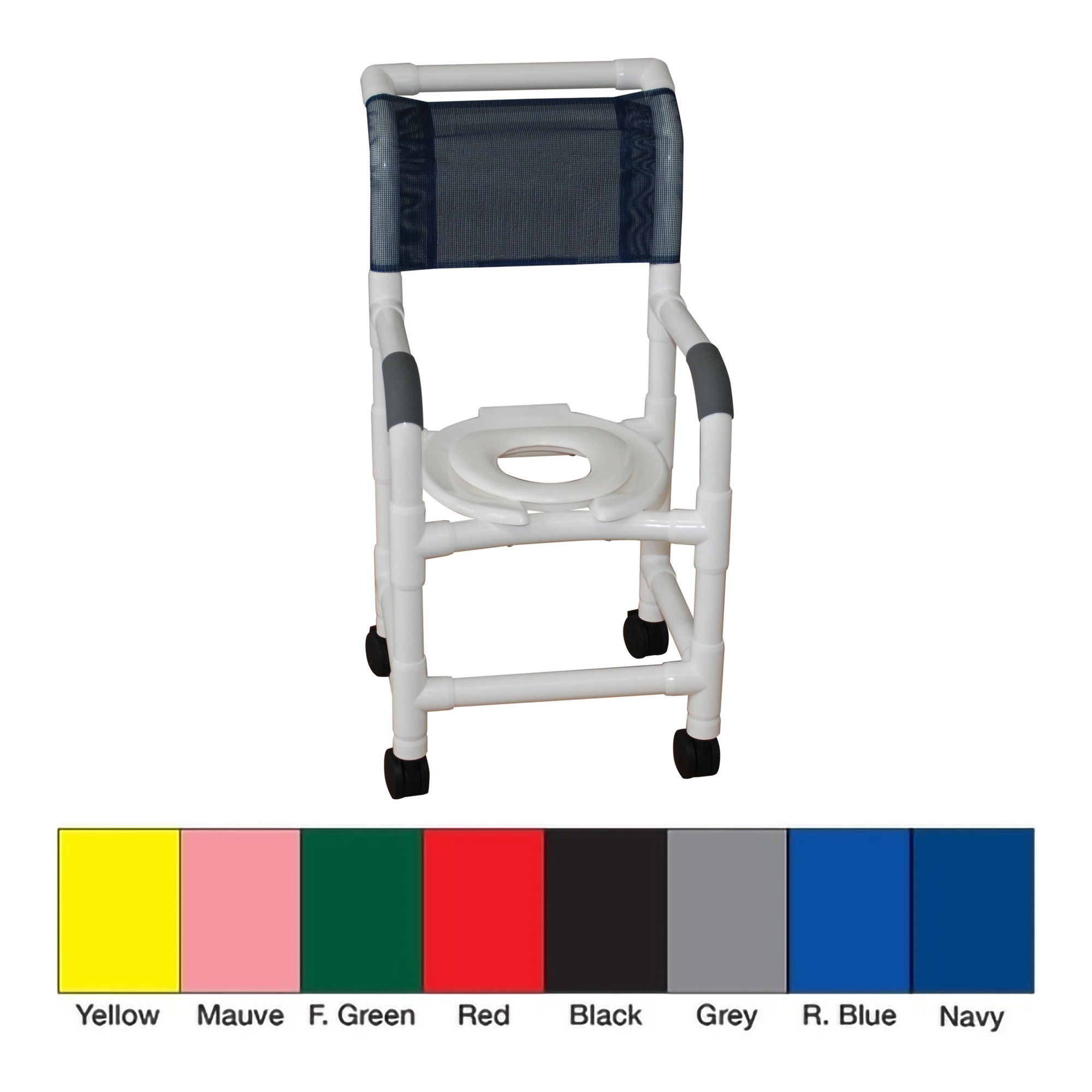 MJM International - 115-3TW-RH Shower Chair MJM International Fixed Arms PVC Frame Mesh Backrest with Pushbar 250 lbs. Weight Capacity