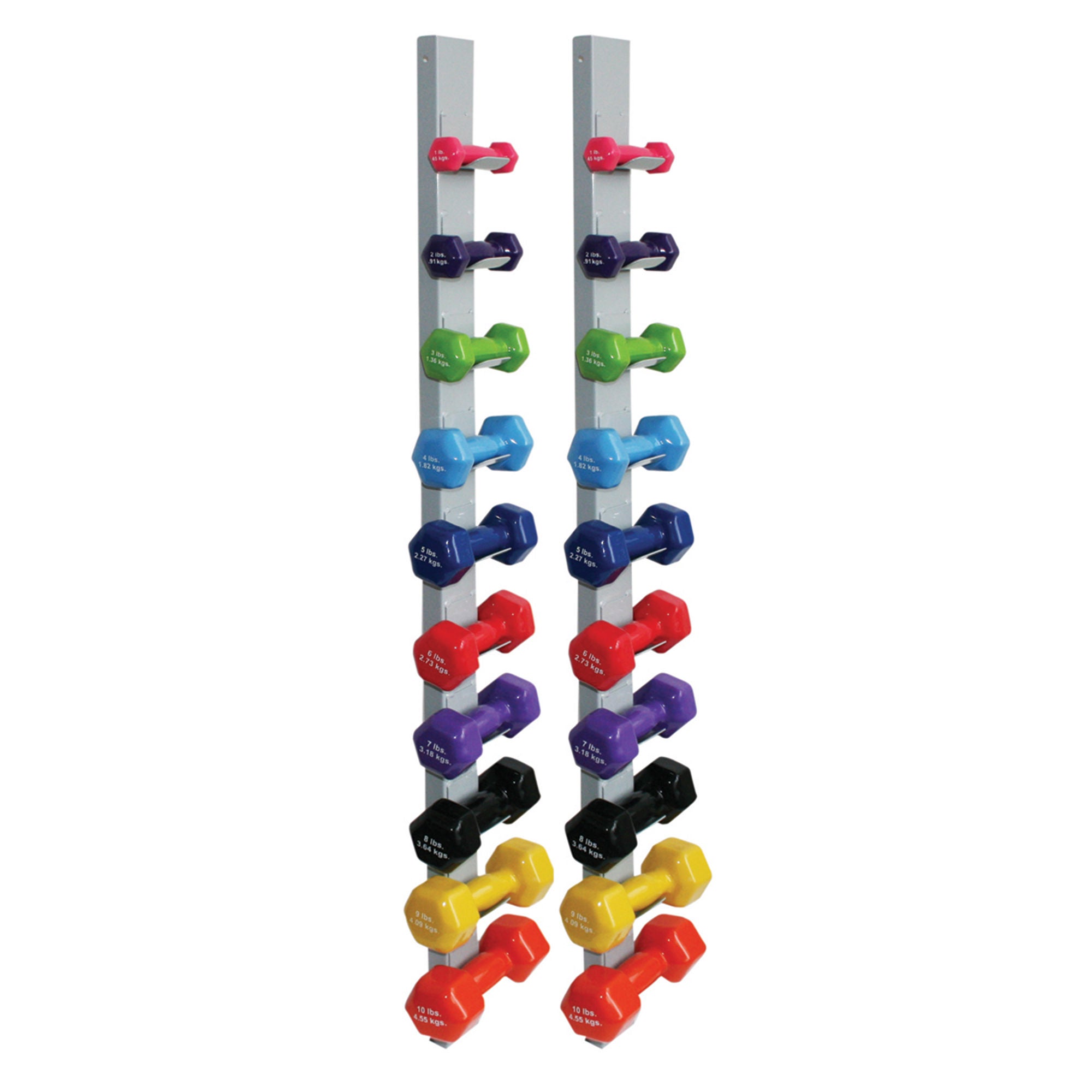 Fabrication Enterprises - 10-0566 Dumbbell Set with Storage Rack 20 Piece Set with Wall Rack CanDo® 1 lbs. / 2 lbs. / 3 lbs. / 4 lbs. / 5 lbs. / 6 lbs. / 7 lbs. / 8 lbs. / 9 lbs. / 10 lbs.