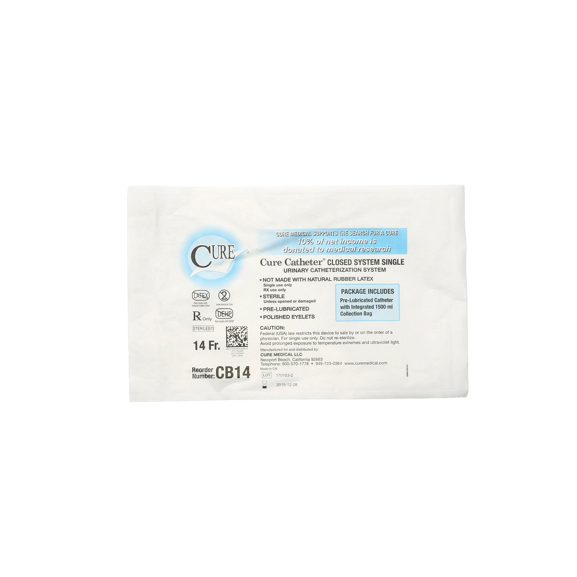ConvaTec CB14 - Cure Catheter™ Intermittent Catheter Tray, 14 Fr. - 1/Each, 100/Case