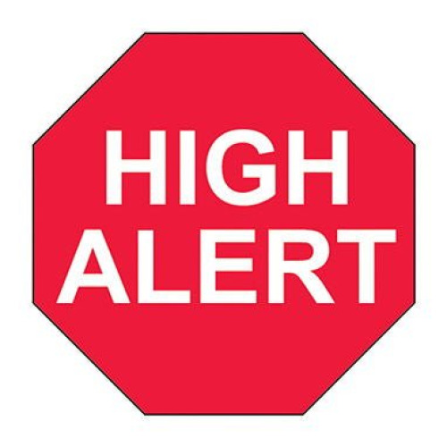 Health Care Logistics - 18251 Pre-Printed Label Indeed Caution Label Red Paper HighAlert White Alert Label 3/4 Inch Diameter