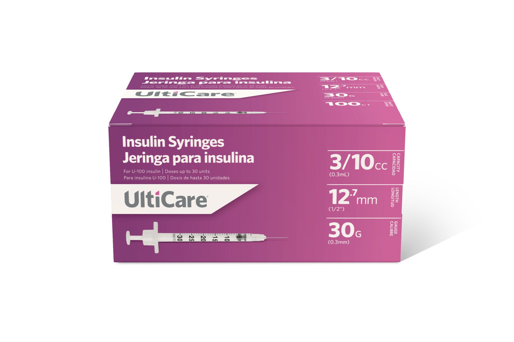 Ultimed - 09335 Standard Insulin Syringe with Needle UltiCare® 0.3 mL 1/2 Inch 30 Gauge NonSafety Regular Wall