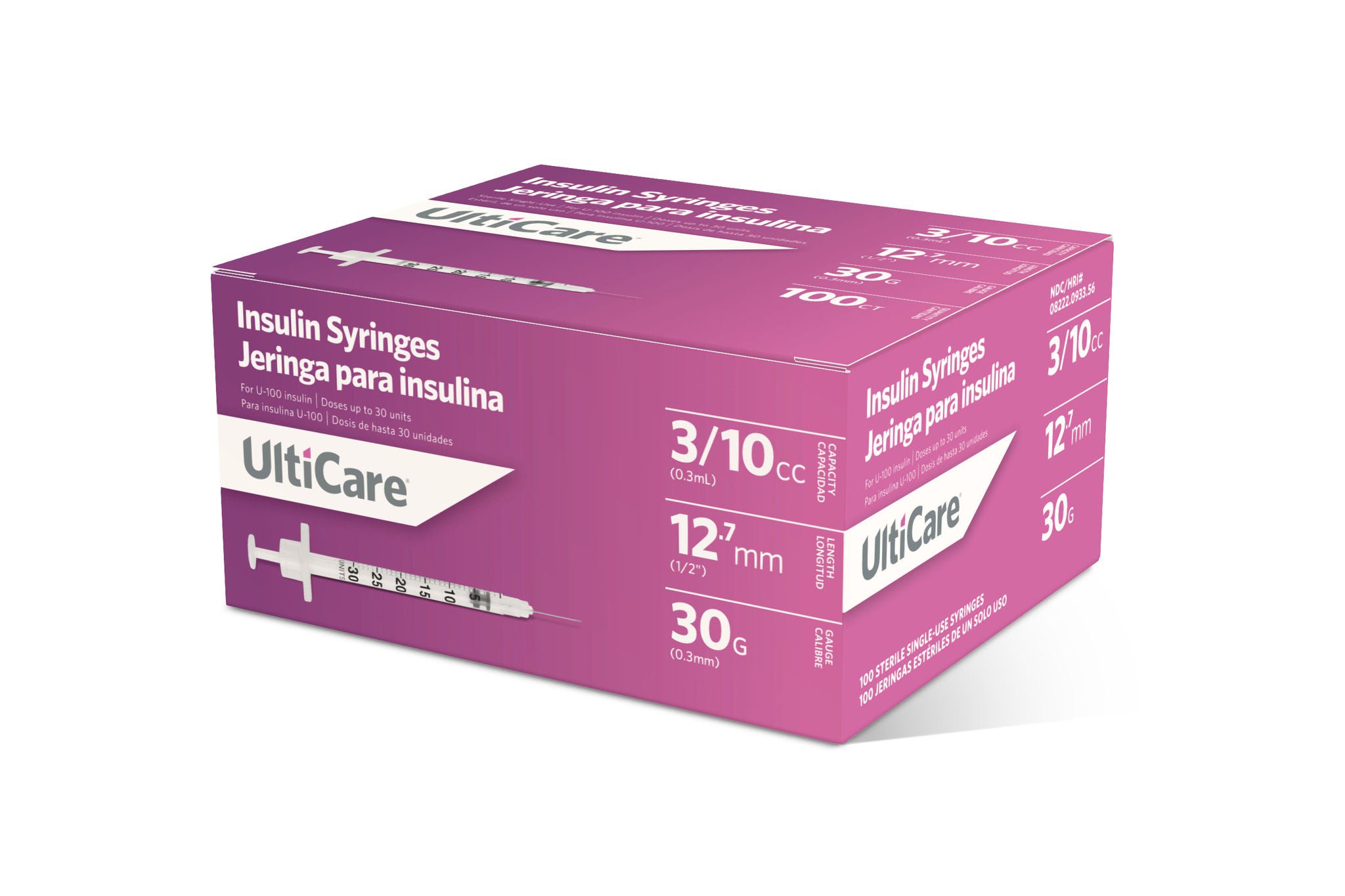 Ultimed - 09335 Standard Insulin Syringe with Needle UltiCare® 0.3 mL 1/2 Inch 30 Gauge NonSafety Regular Wall