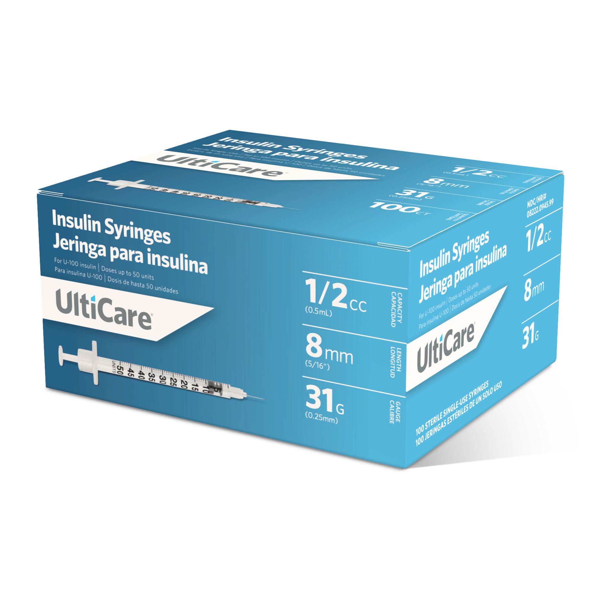 Ultimed - 09459 Standard Insulin Syringe with Needle UltiCare® 0.5 mL 5/16 Inch 31 Gauge NonSafety Thin Wall
