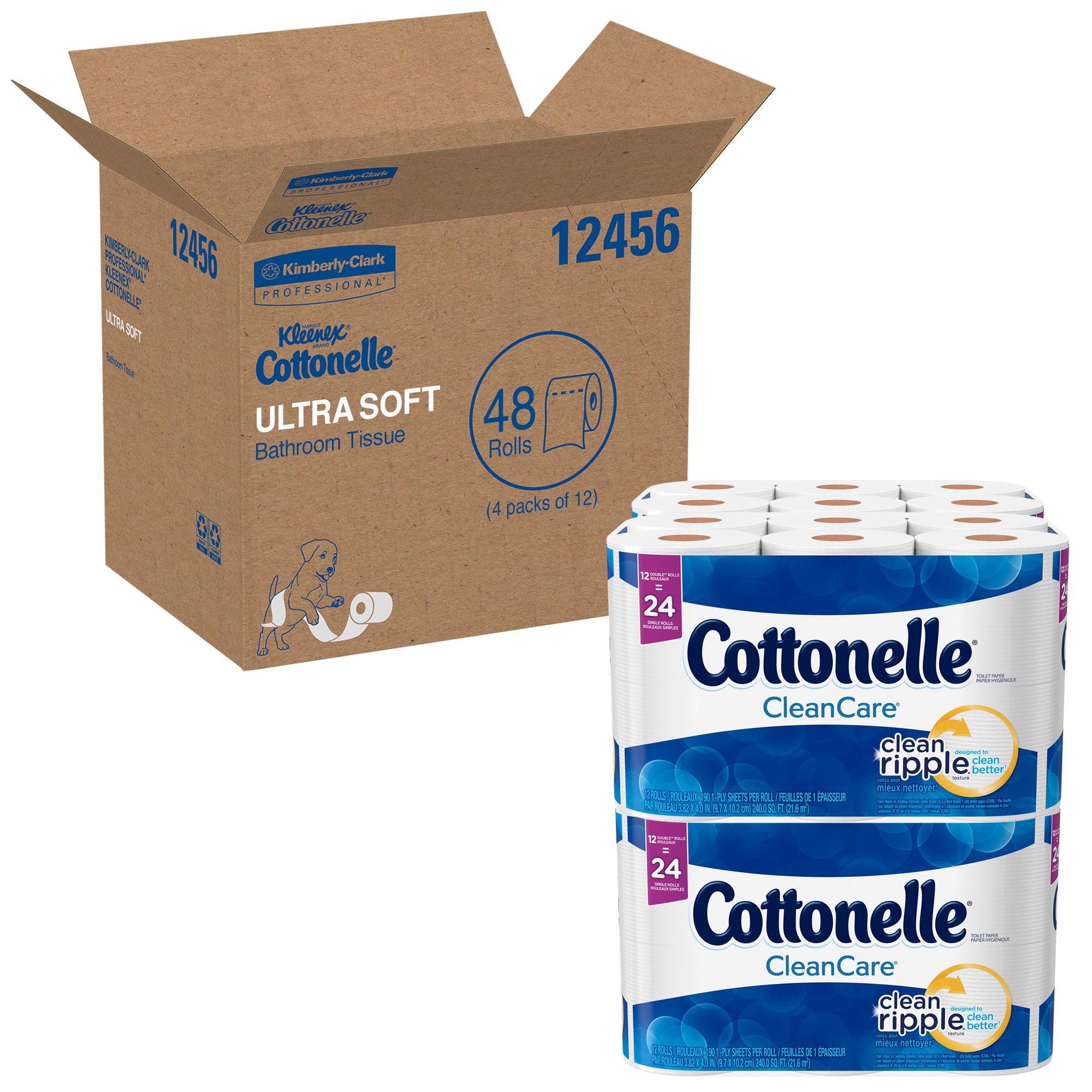 Kimberly Clark - 12456 Toilet Tissue Kleenex® Cottonelle® Clean Care White 1-Ply Standard Size Cored Roll 170 Sheets 4-1/5 X 4 Inch