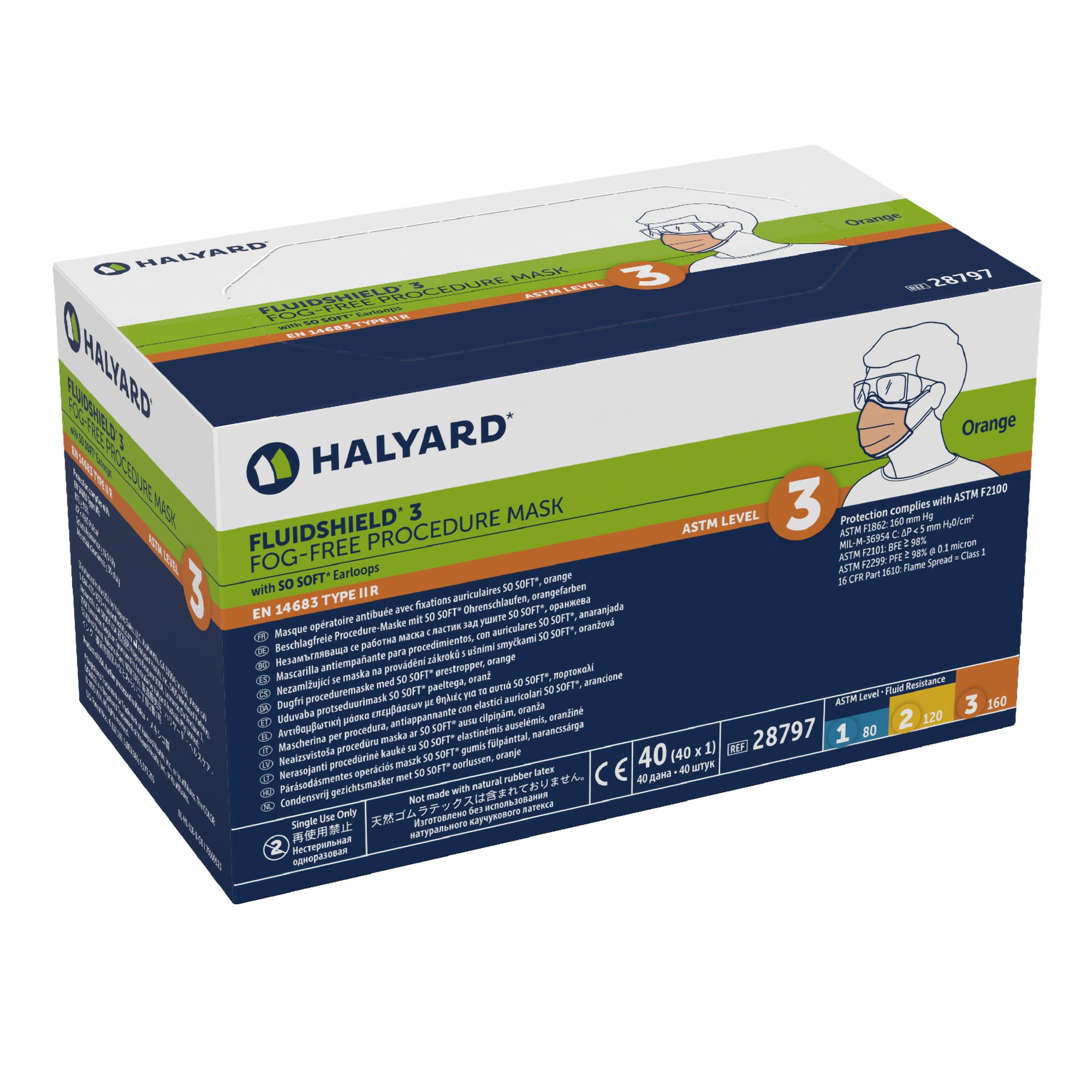 O&M Halyard Inc 28797 - FluidShield® Level 3 Fog-Free Surgical Mask - 40/Box, 400/Case