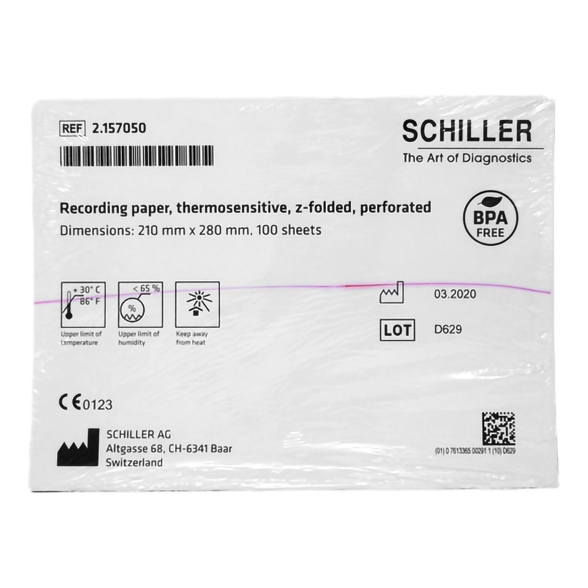 Schiller America 2.157050 - Schiller ECG Recording Paper Thermal 8x11in Z-Fold 2.157050 - 1/Each