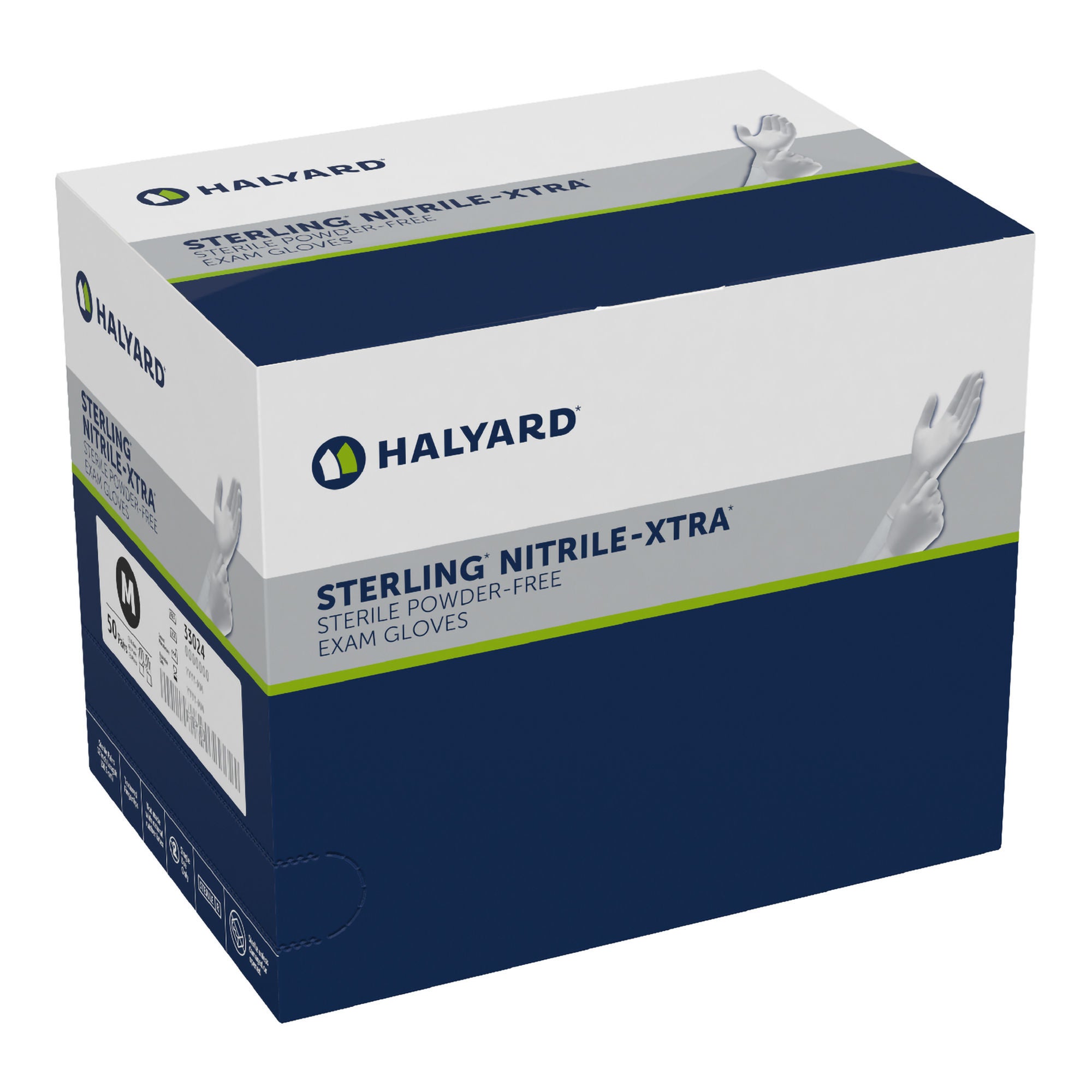 O&M Halyard Inc - 33024 Exam Glove STERLING-XTRA® Medium 50 Pairs per Box Sterile Pair Nitrile Extended Cuff Length Textured Fingertips Gray Not Rated