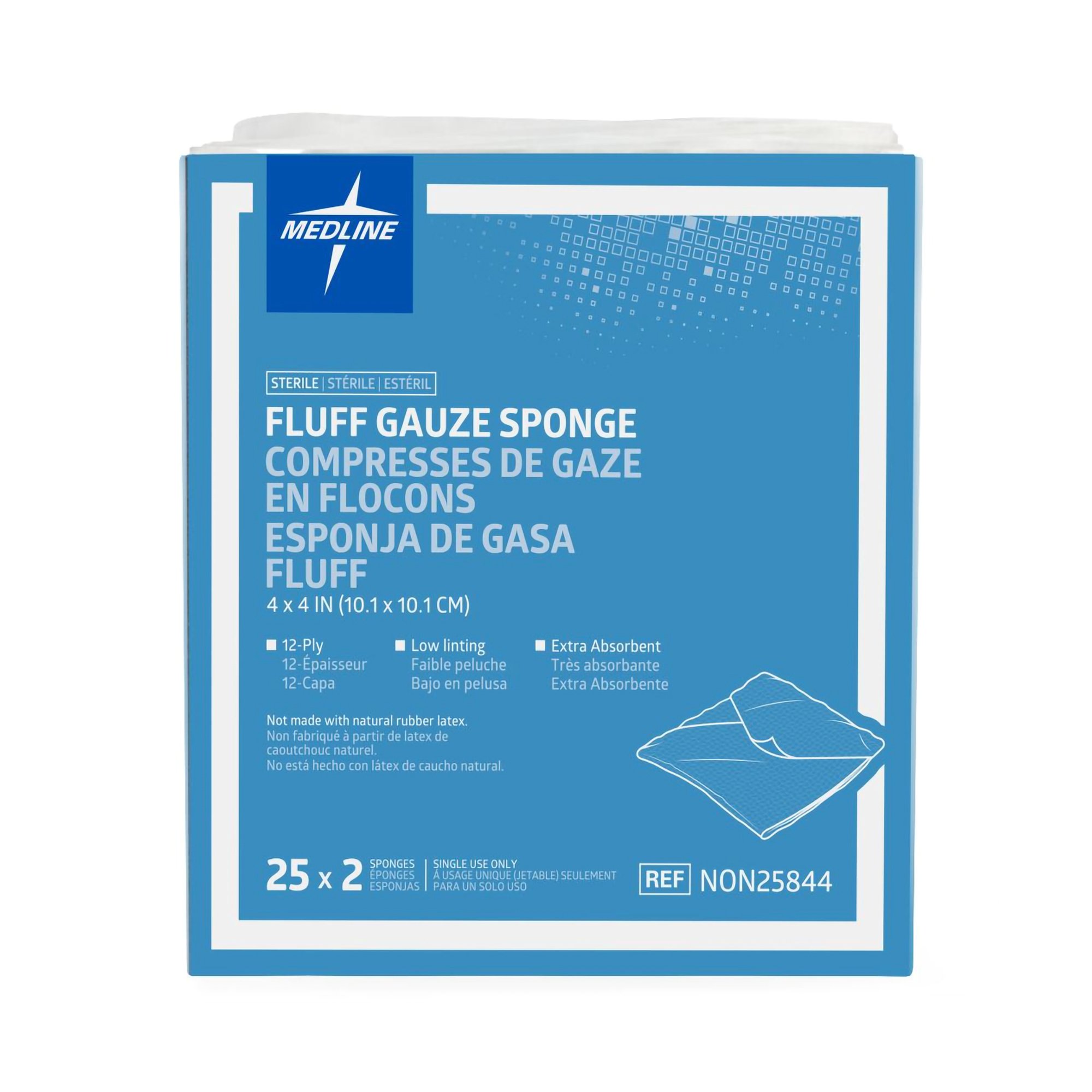 Medline NON25844 - Bulkee® Sterile Fluff Dressing, 4 x 4 Inch, 12-Ply - 1/Pack, 25/Box, 600/Case