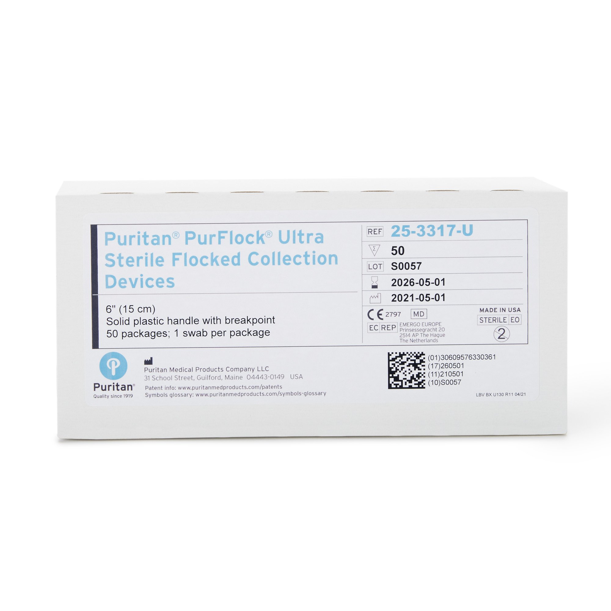 Puritan Medical Products 25-3317-U - PurFlock Ultra® Nasopharyngeal Collection Swab, 6-Inch Length - 50/Box, 500/Case