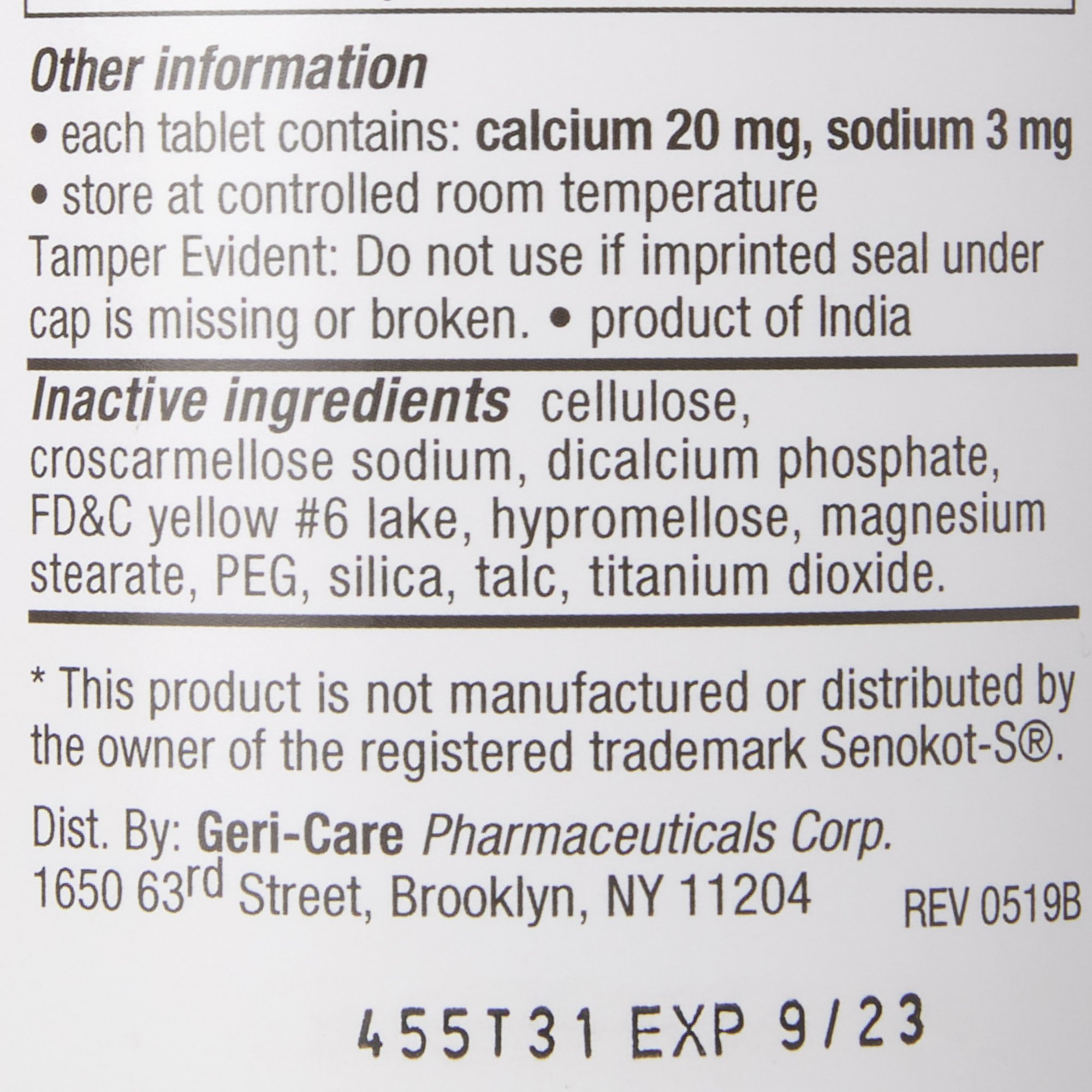 Geri-Care 455-10-HST - Geri-Care® Senna Plus Docusate Sodium / Sennosides Stool Softener - 1/Bottle, 12/Case