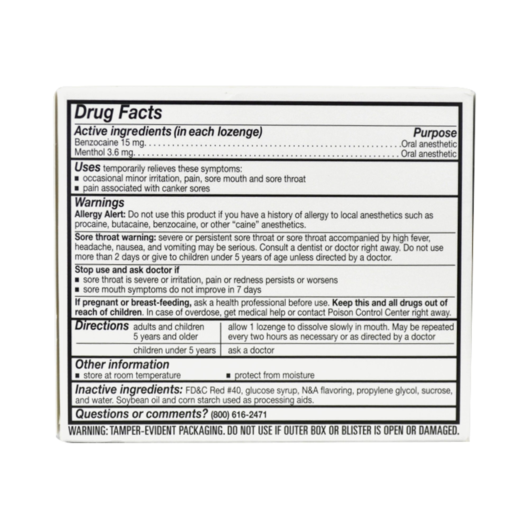 Major Pharmaceuticals 00904625549 - Major® Benzocaine / Menthol Sore Throat Relief - 18/Pack