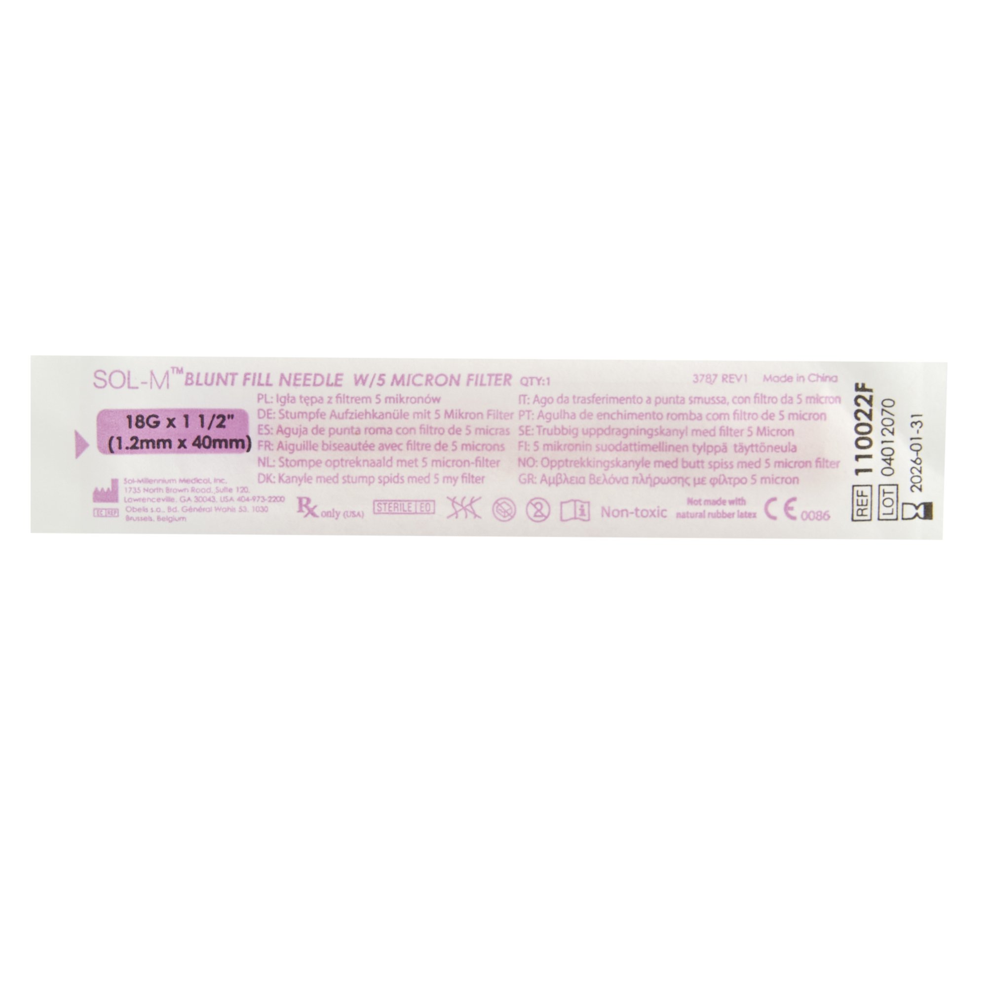 SOL-M Blunt Fill Needle 110022F by Sol-Millennium Medical