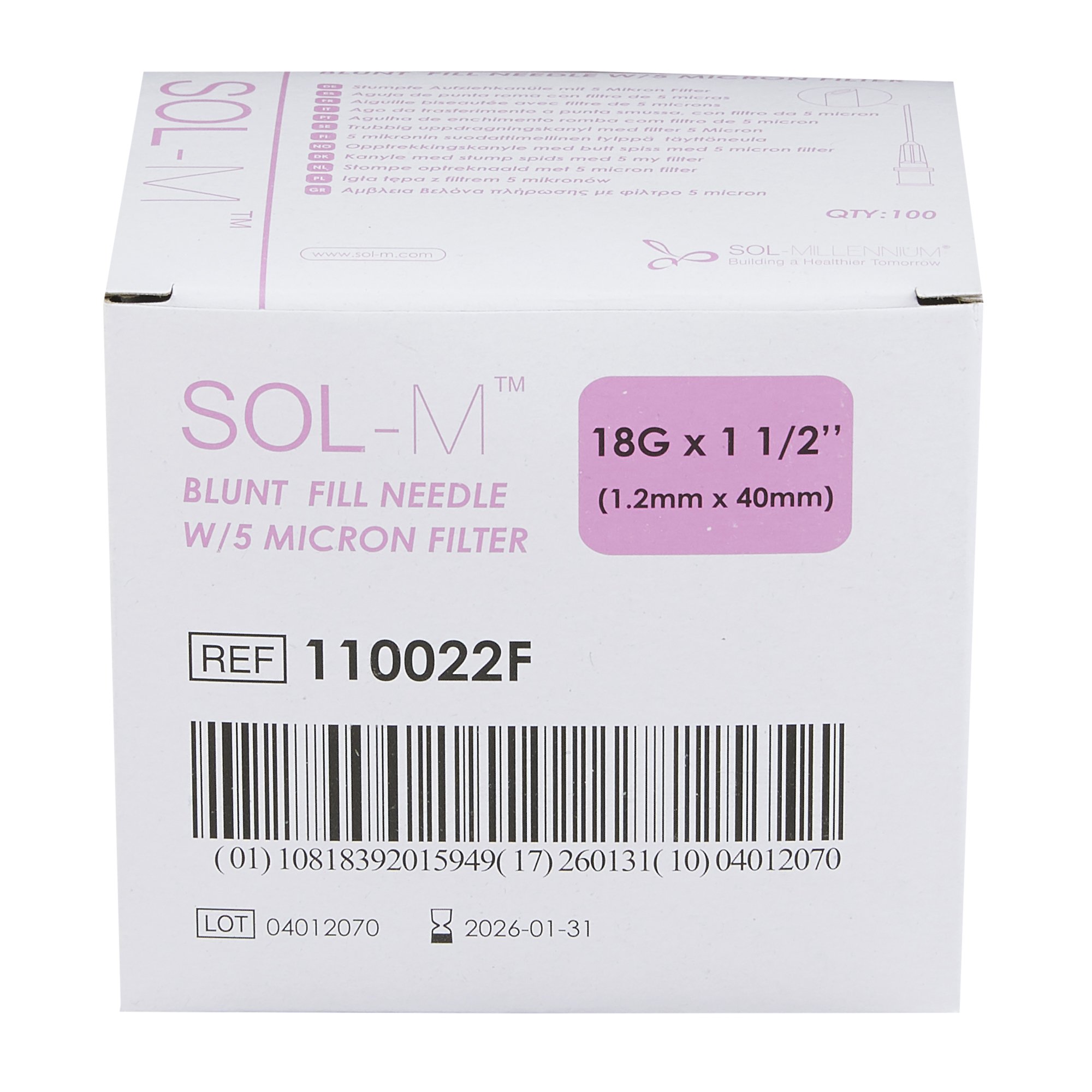SOL-M Blunt Fill Needle 110022F by Sol-Millennium Medical