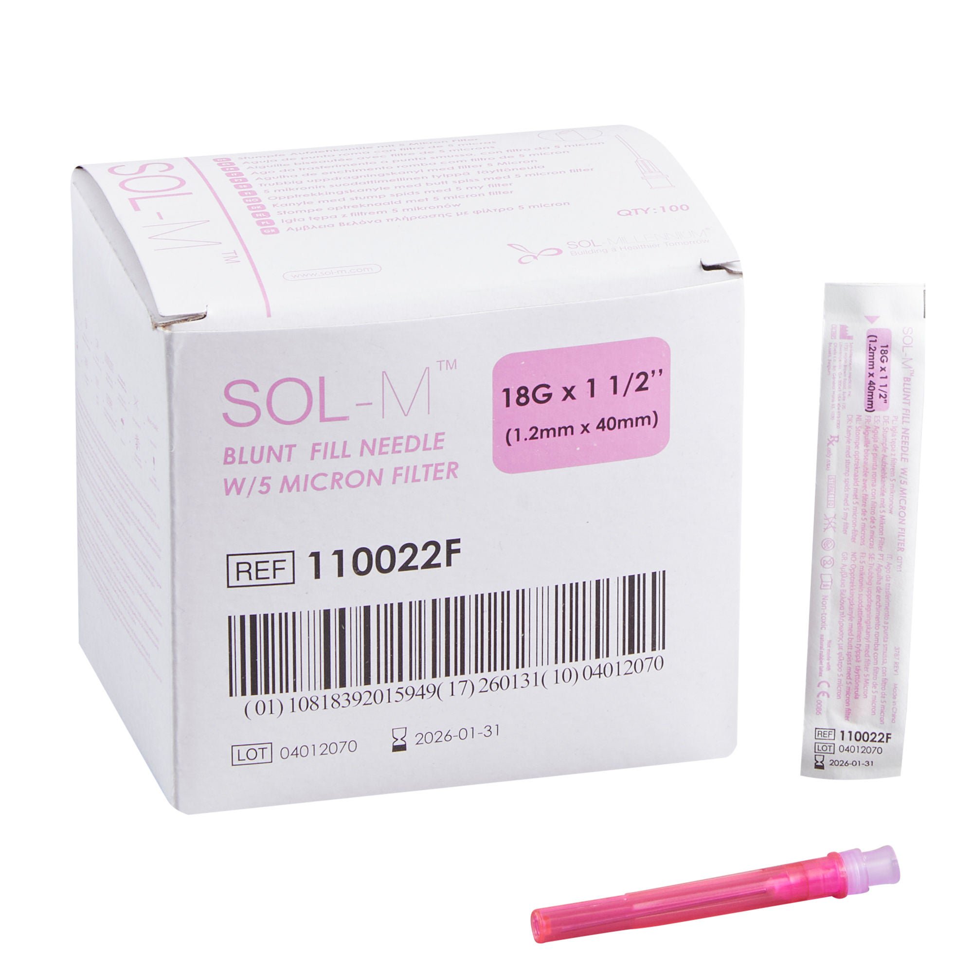 Sol-Millennium Medical - 110022F Blunt Fill Needle SOL-M™ 18 Gauge Blunt