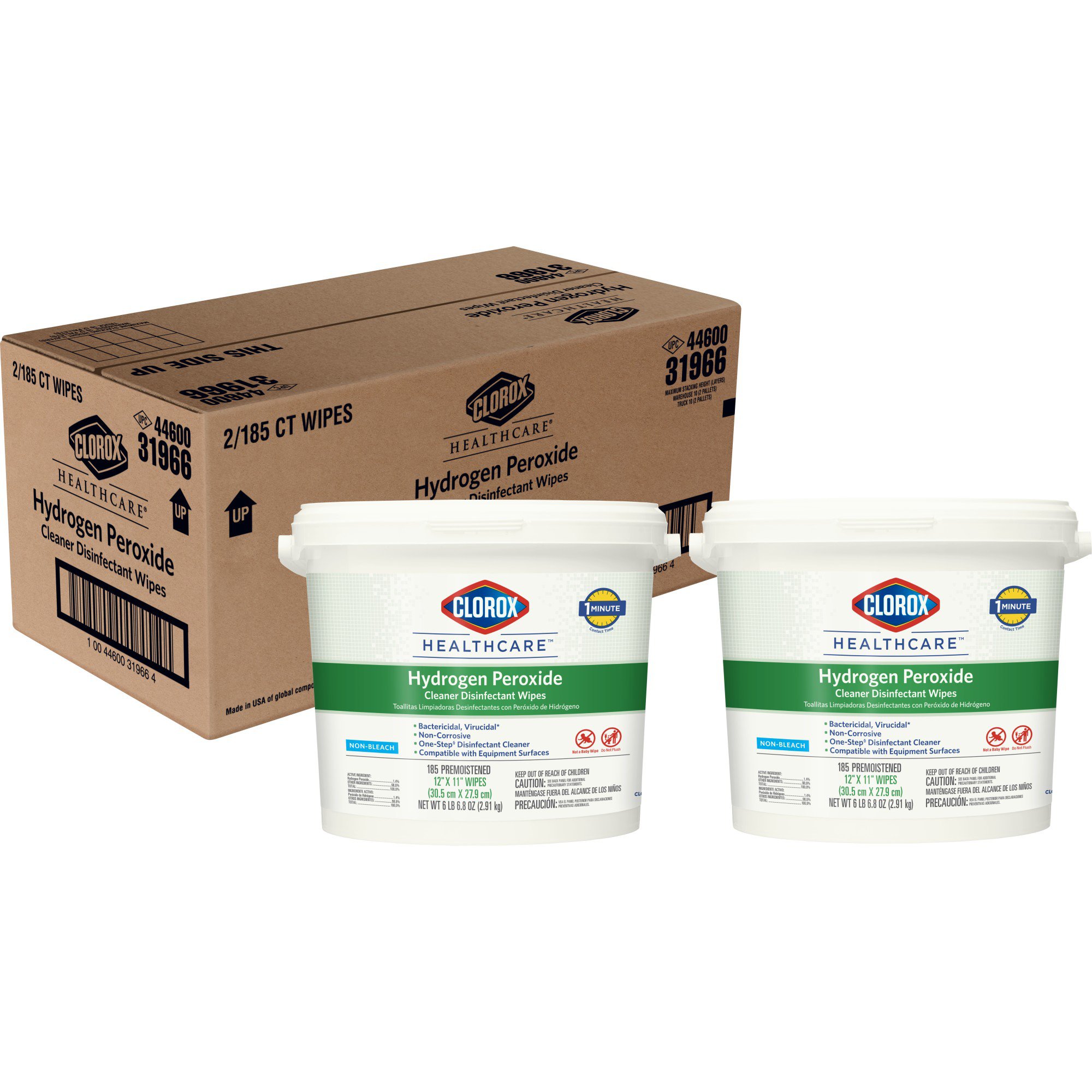 The Clorox Company 30826 - Clorox Healthcare® Hydrogen Peroxide Cleaner Disinfectant Wipes, Bucket, 185 ct. - 1/Carton, 2/Case