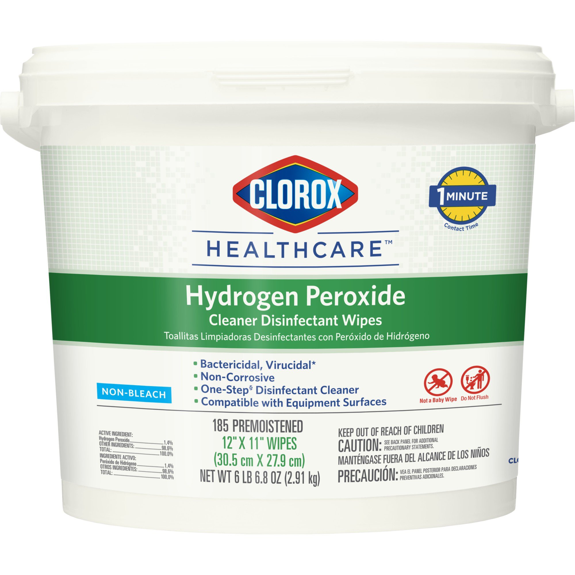 The Clorox Company 30826 - Clorox Healthcare® Hydrogen Peroxide Cleaner Disinfectant Wipes, Bucket, 185 ct. - 1/Carton, 2/Case