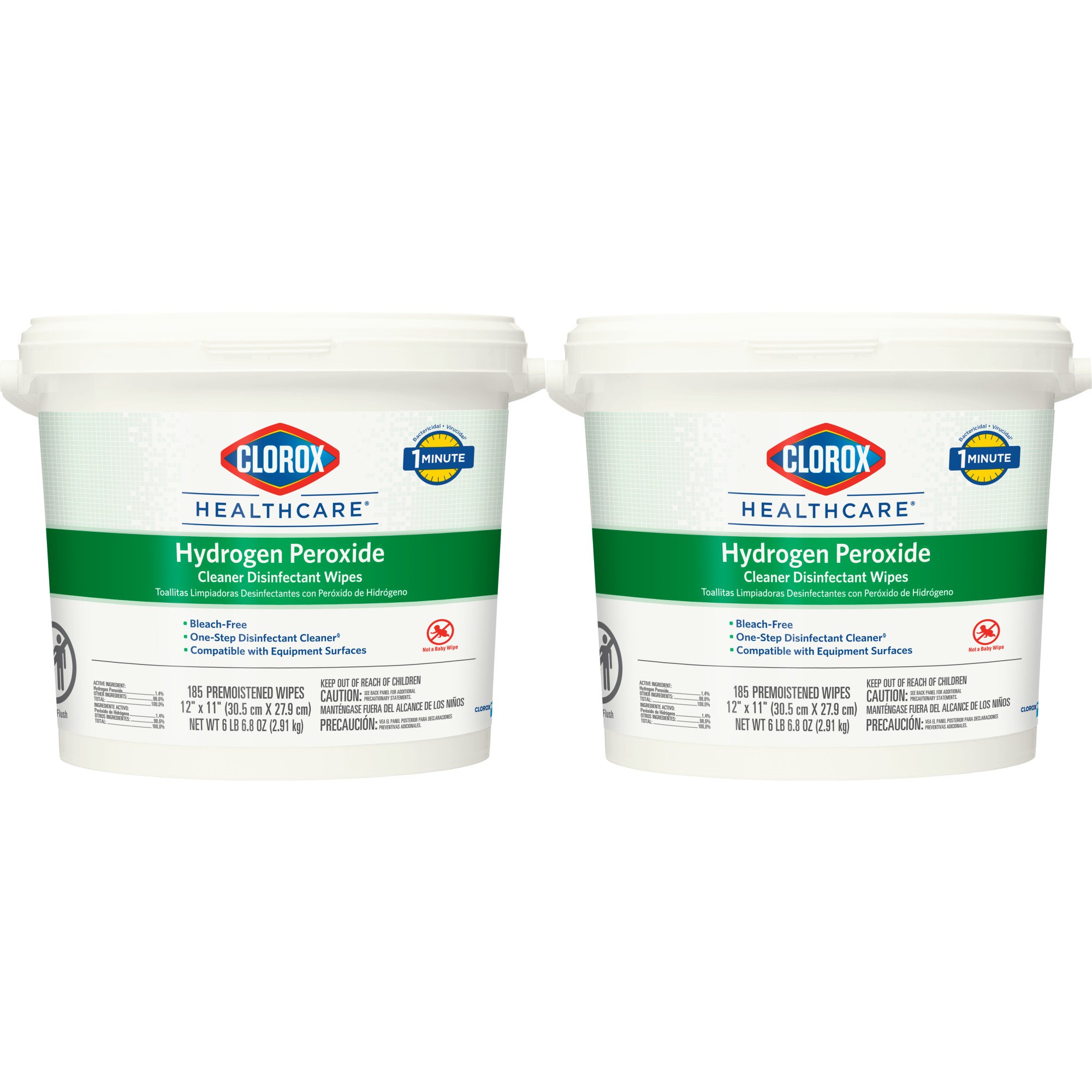 The Clorox Company 30826 - Clorox Healthcare® Hydrogen Peroxide Cleaner Disinfectant Wipes, Bucket, 185 ct. - 1/Carton, 2/Case
