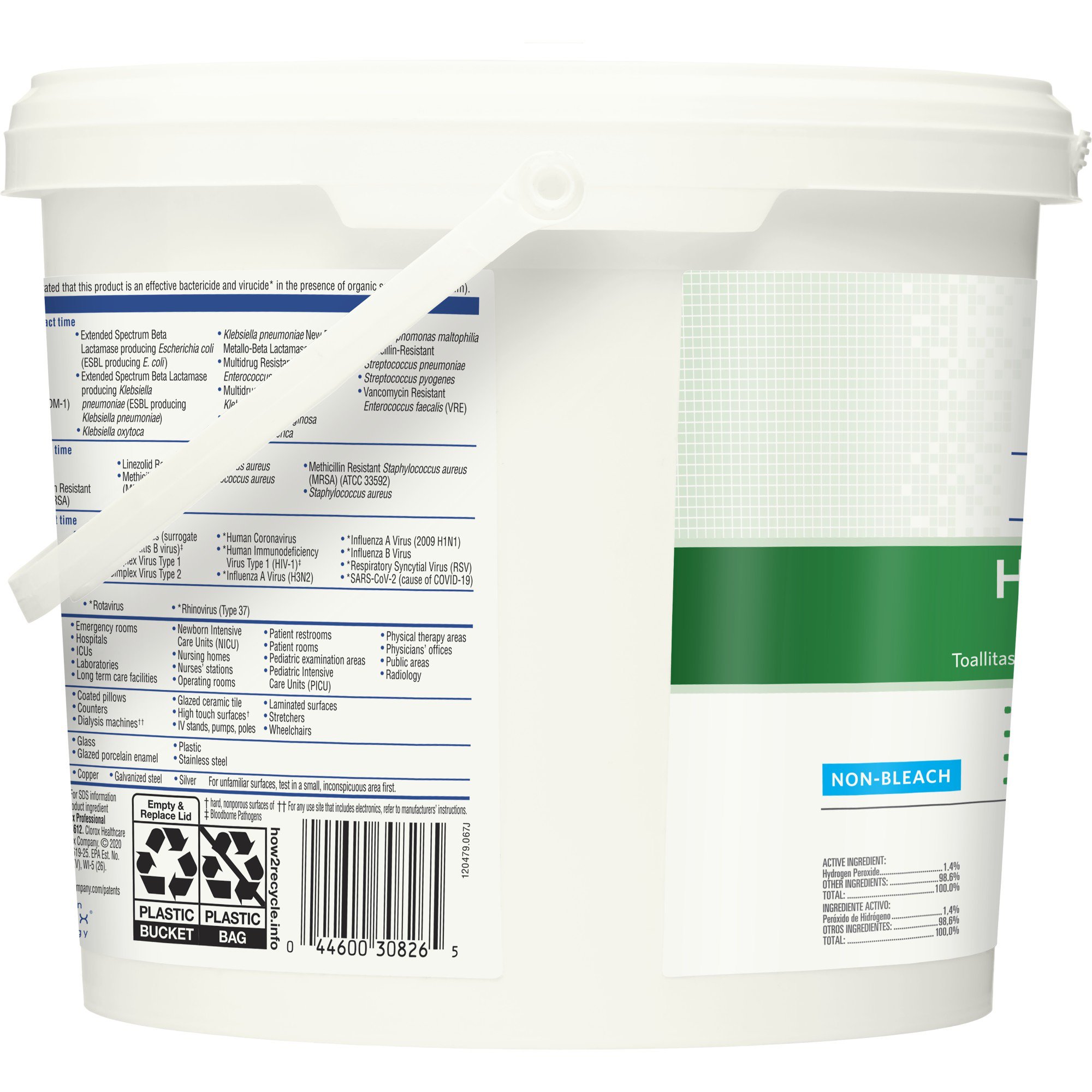 The Clorox Company 30826 - Clorox Healthcare® Hydrogen Peroxide Cleaner Disinfectant Wipes, Bucket, 185 ct. - 1/Carton, 2/Case