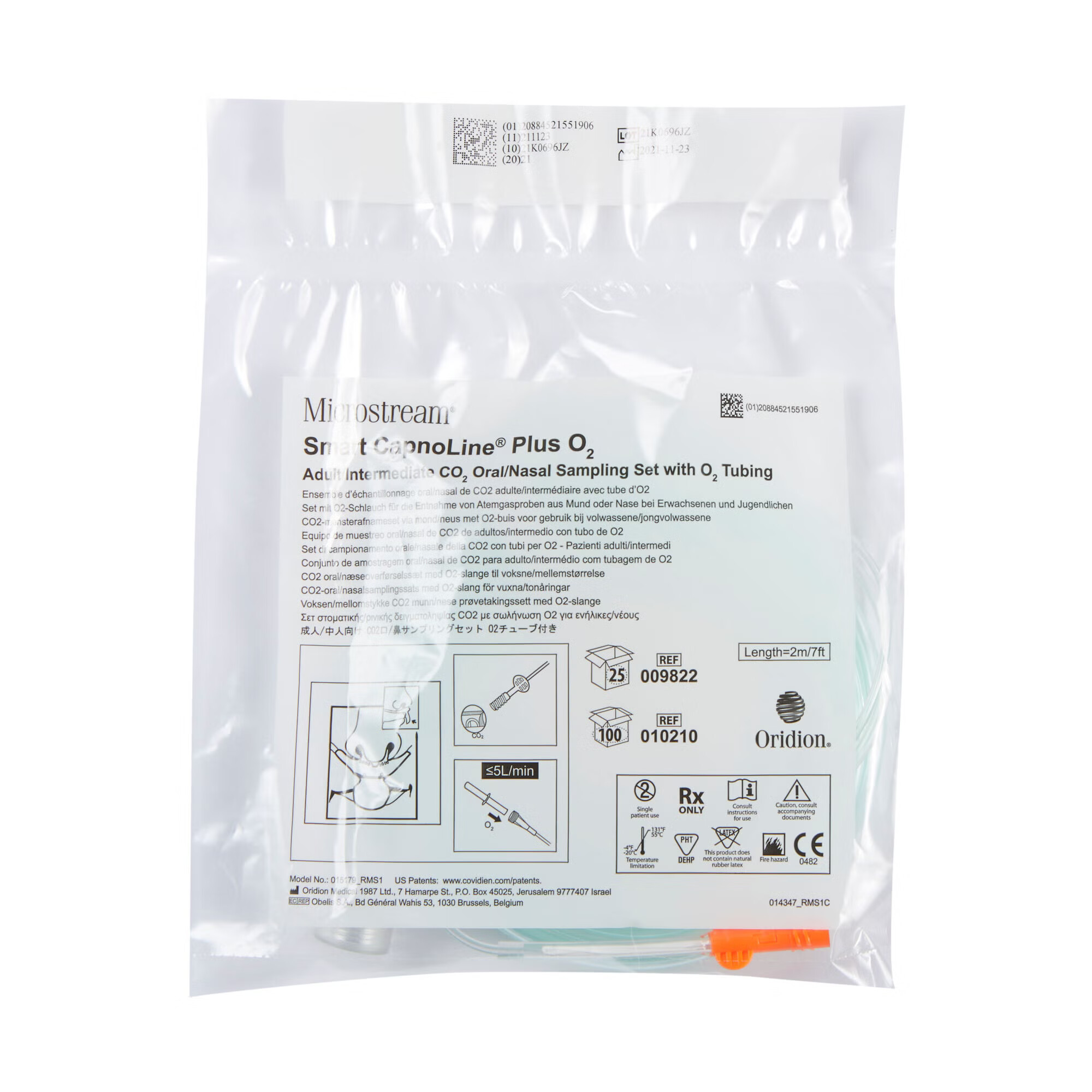 Medtronic MITG - 009822 ETCO2 Oral / Nasal Cannula Smart CapnoLine® Plus Adult Curved Prongs 6-1/2 Foot Tubing High Flow Rate