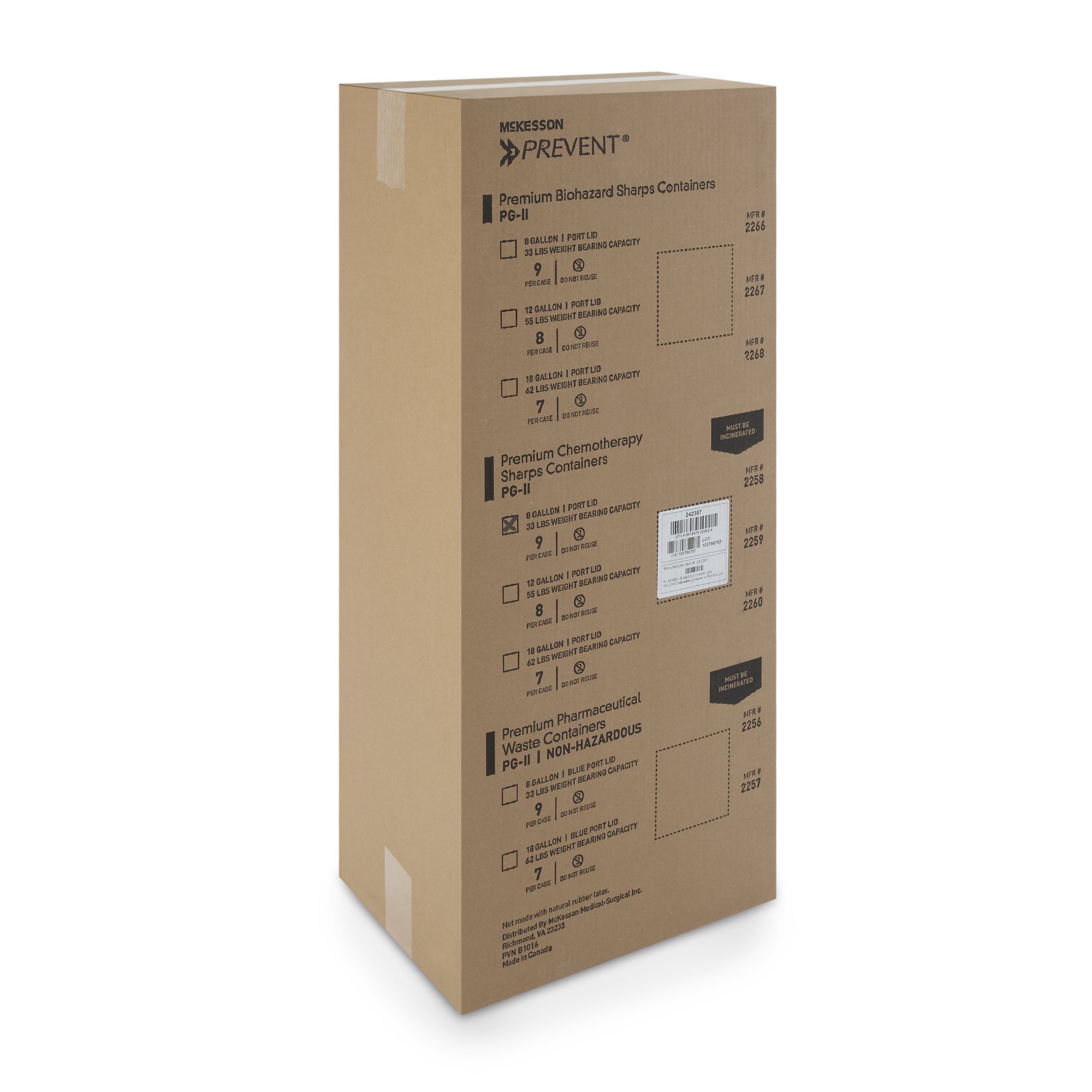McKesson Brand 2258 - McKesson Prevent® Sharps Container, 8 Gallon, 13-1/2 x 17-3/10 x 13 Inch - 1/Each, 9/Case