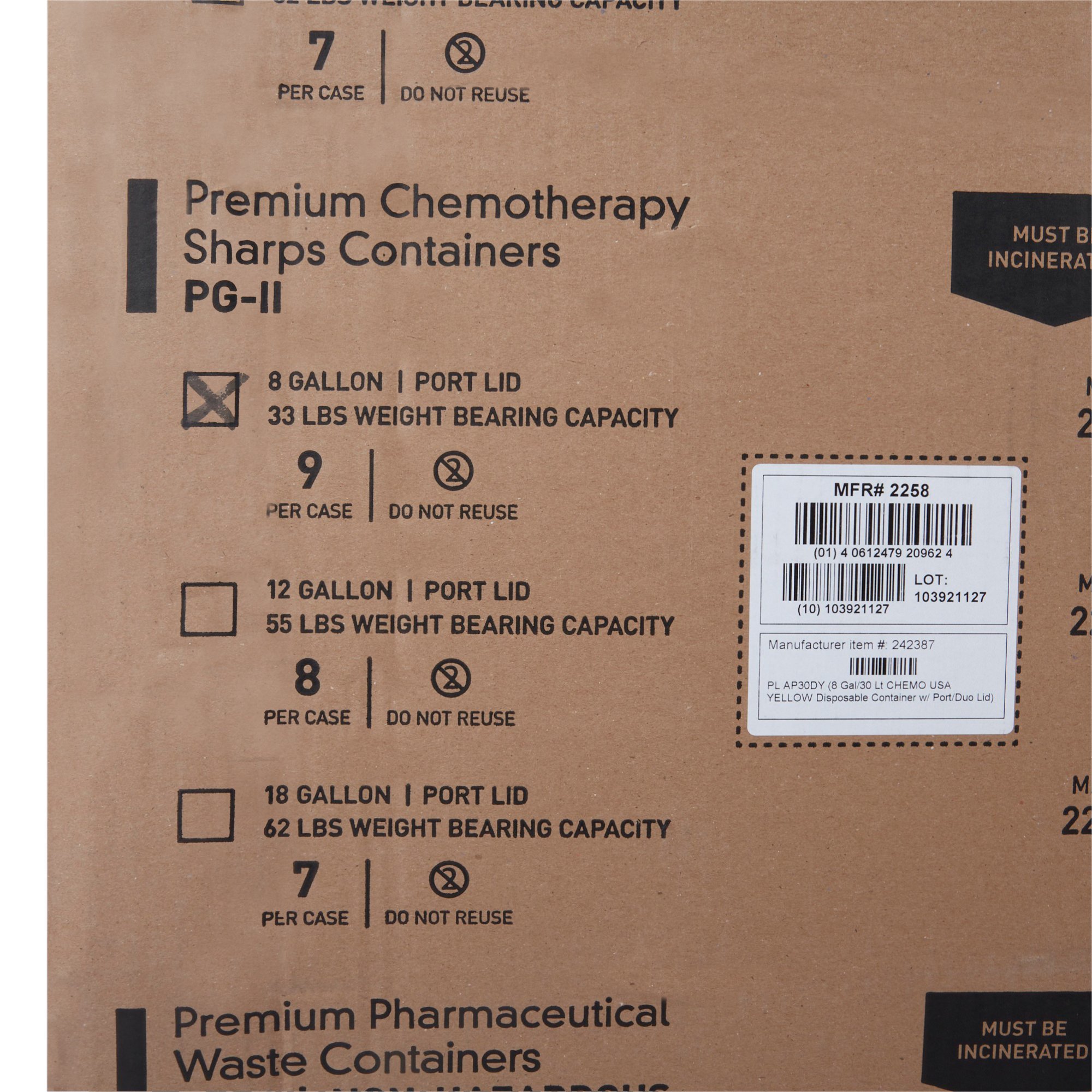 McKesson Brand 2258 - McKesson Prevent® Sharps Container, 8 Gallon, 13-1/2 x 17-3/10 x 13 Inch - 1/Each, 9/Case