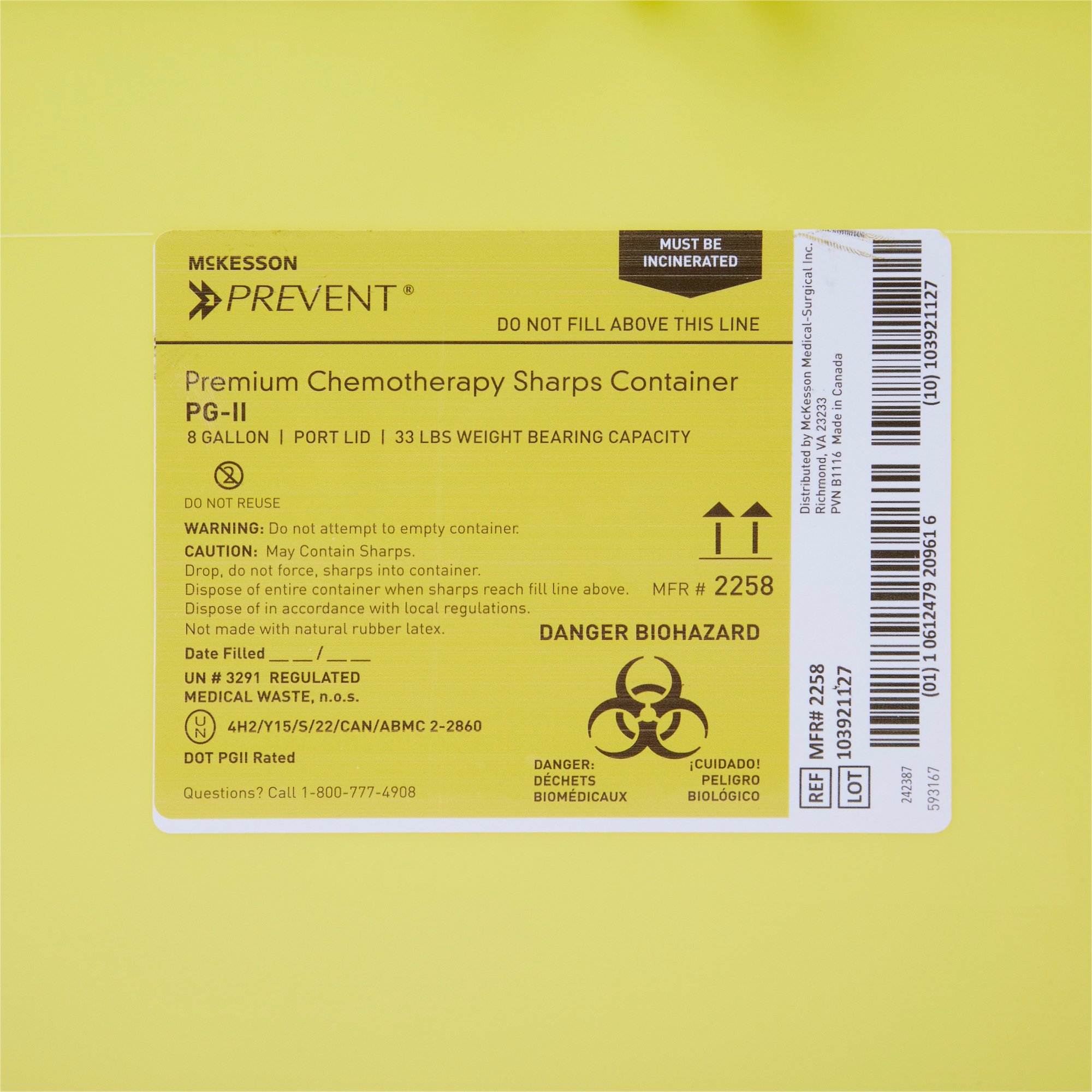 McKesson Brand 2258 - McKesson Prevent® Sharps Container, 8 Gallon, 13-1/2 x 17-3/10 x 13 Inch - 1/Each, 9/Case