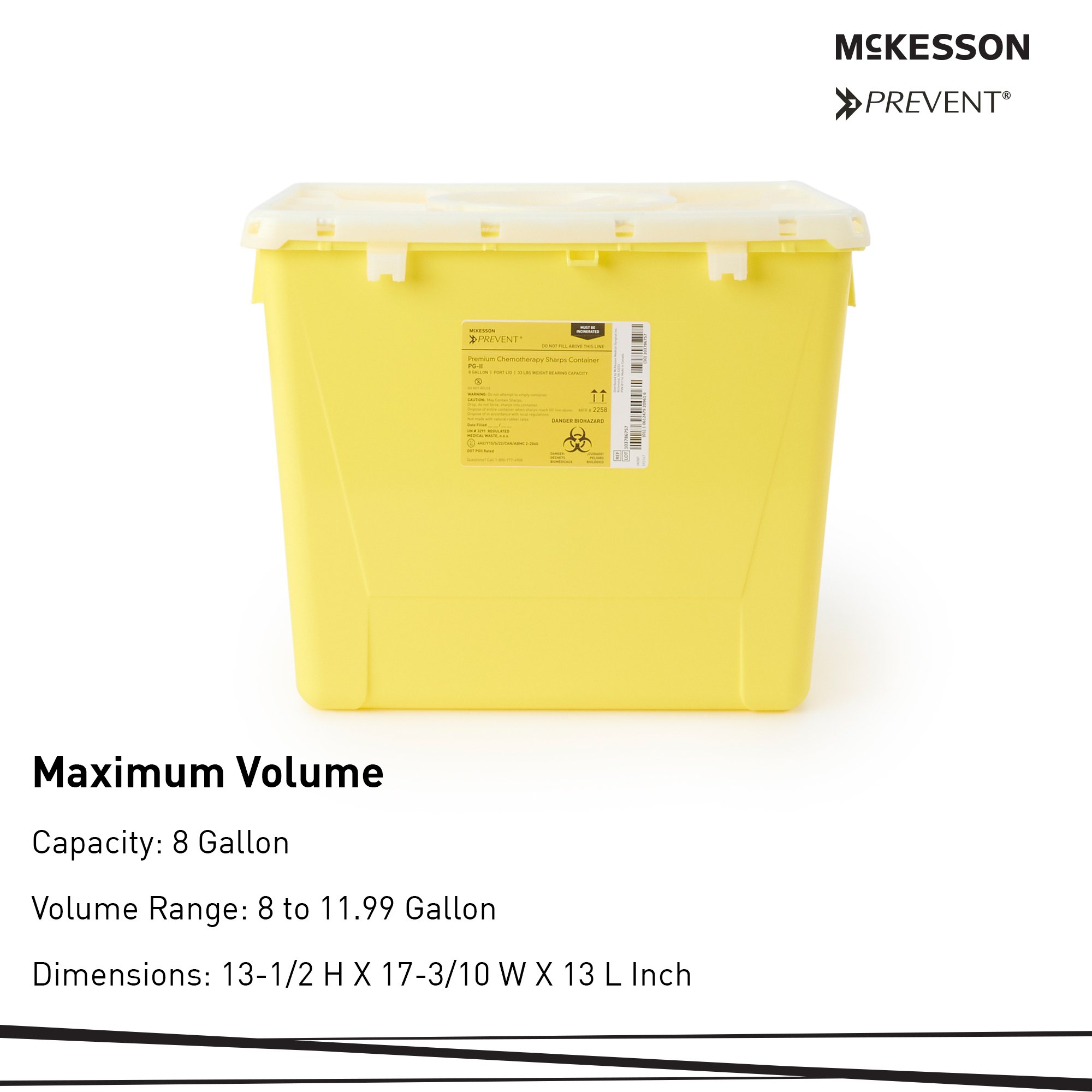 McKesson Brand 2258 - McKesson Prevent® Sharps Container, 8 Gallon, 13-1/2 x 17-3/10 x 13 Inch - 1/Each, 9/Case