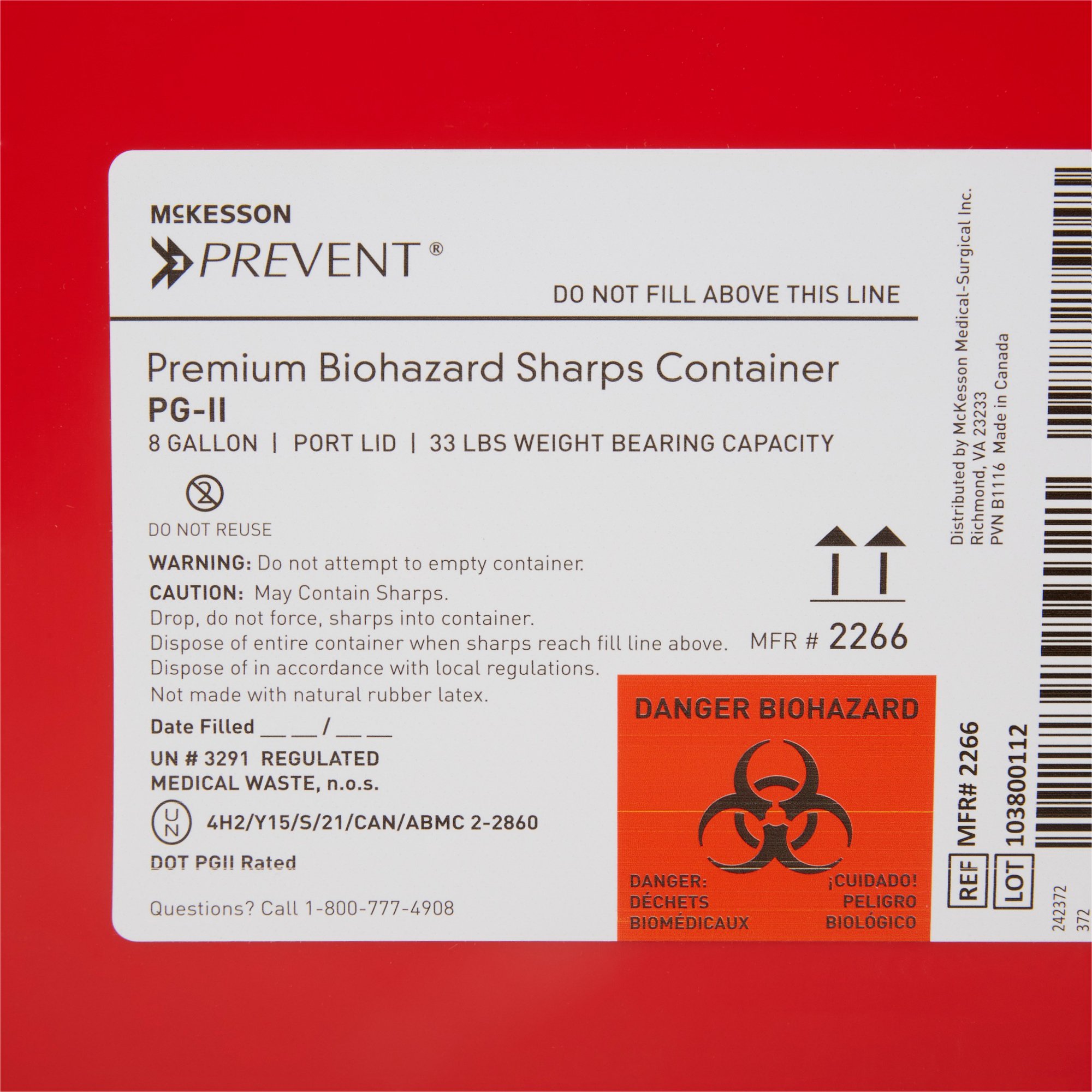 McKesson Brand 2266 - McKesson Prevent® Sharps Container, 8 Gallon, 13-1/2 x 17-3/10 x 13 Inch - 1/Each, 9/Case