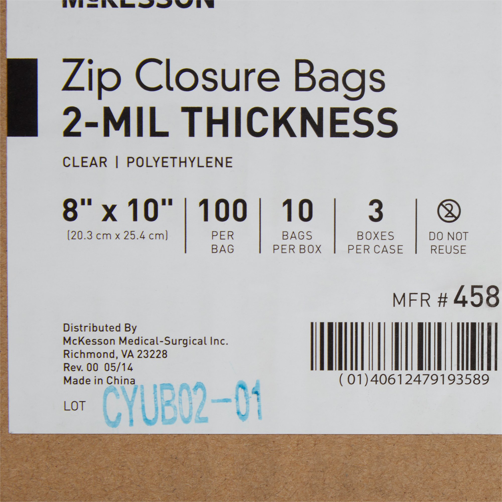 McKesson Brand 4581 - McKesson Zip Closure Bag, 8 X 10 Inches - 1/Pack, 10/Box, 30/Case