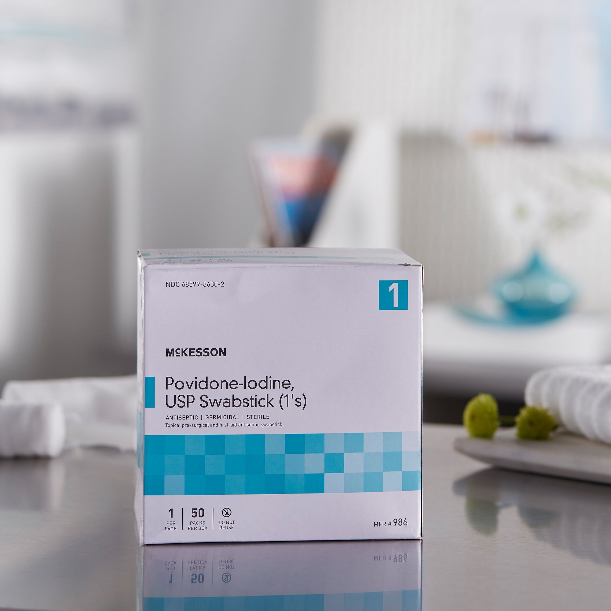 McKesson Brand 986 - McKesson Impregnated Swabstick, 10% Strength, Povidone Iodine, Individual Packet - 1/Pack, 50/Box, 500/Case