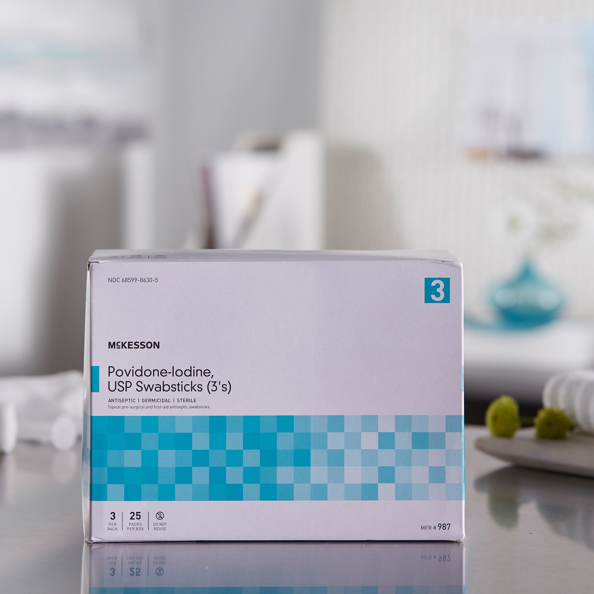 McKesson Brand 987 - McKesson Impregnated Swabstick 3 Pack 10% Strength - 1/Pack, 25/Box, 250/Case