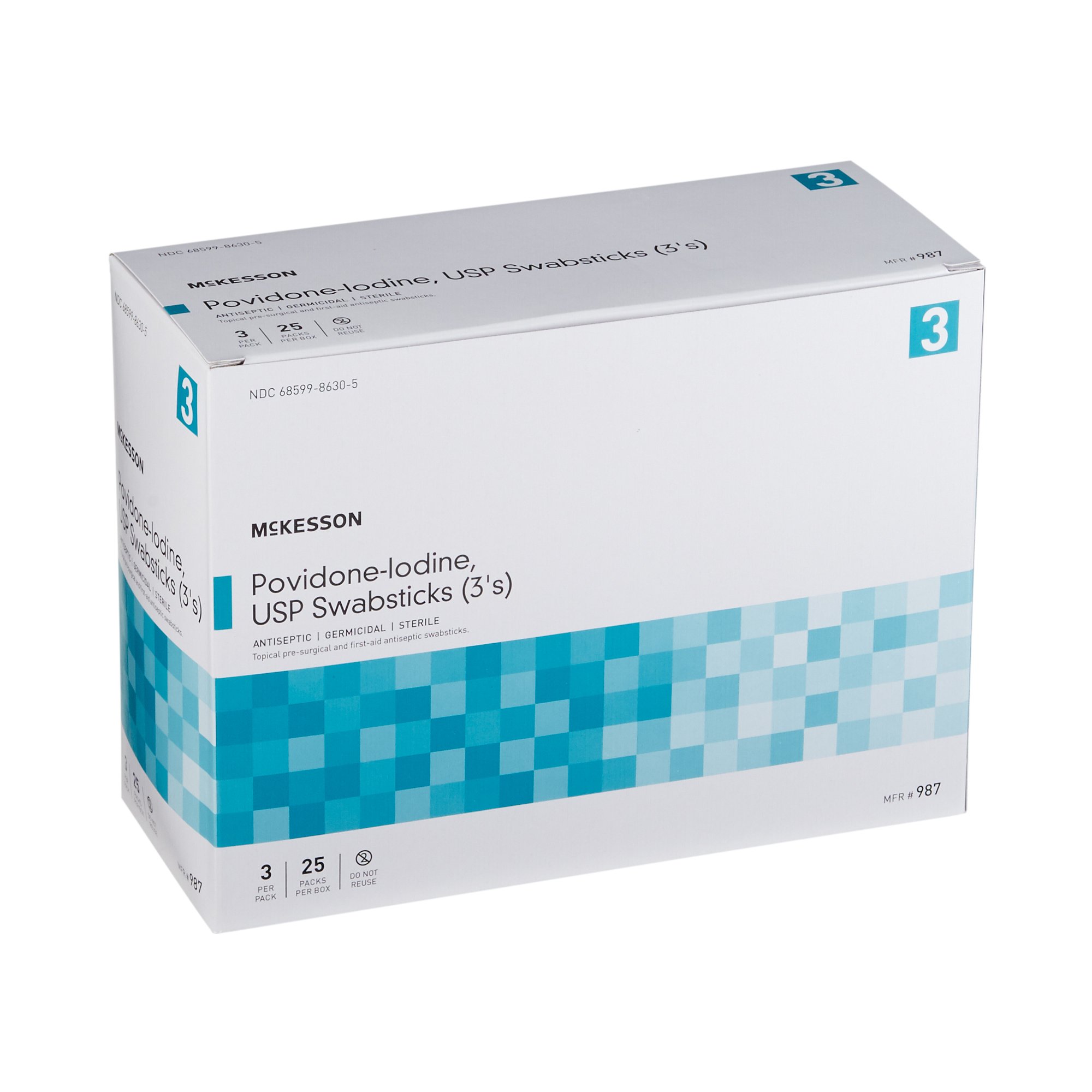 McKesson Brand 987 - McKesson Impregnated Swabstick 3 Pack 10% Strength - 1/Pack, 25/Box, 250/Case