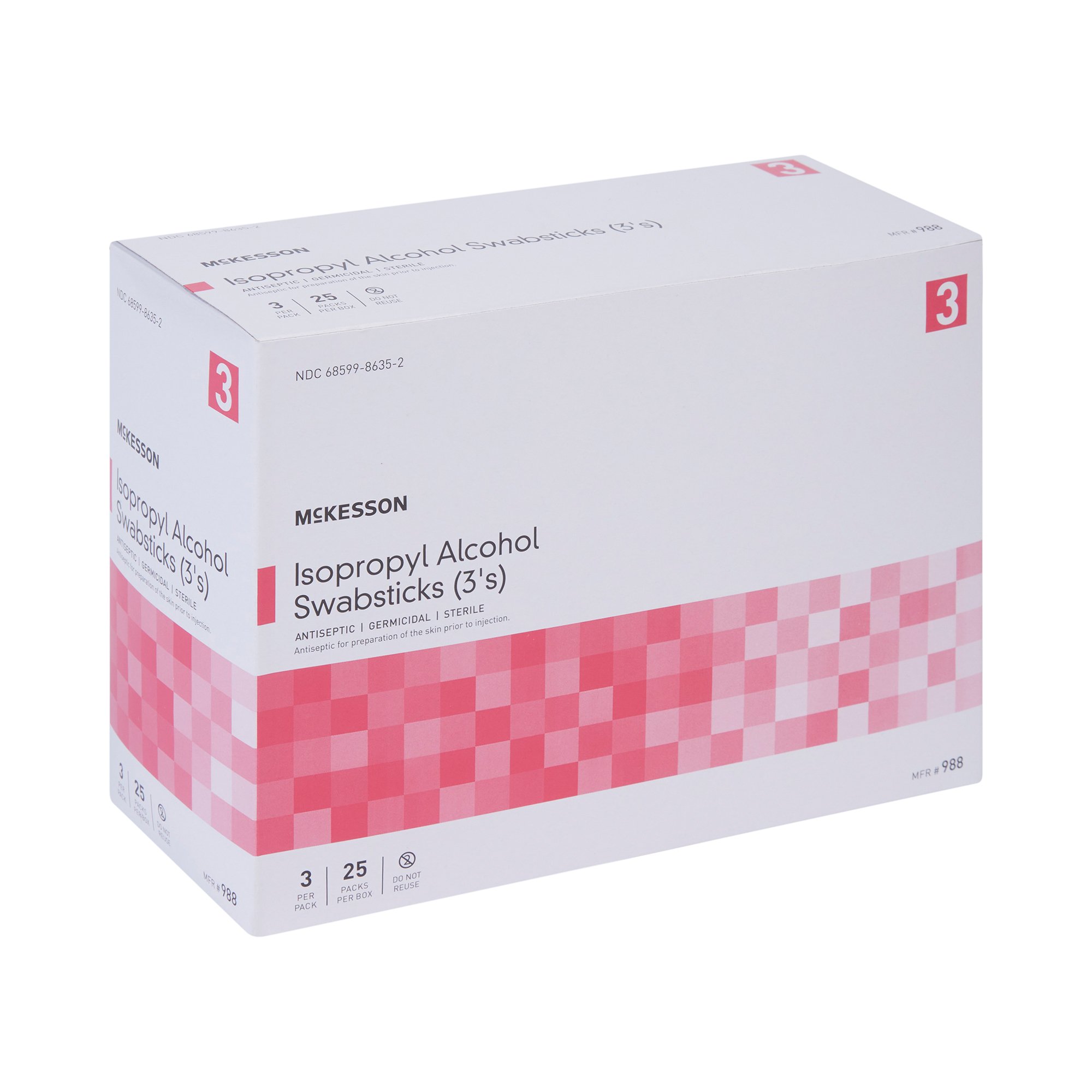 McKesson Brand 988 - McKesson Impregnated Swabstick, 70% Isopropyl Alcohol - 1/Pack, 25/Box, 250/Case