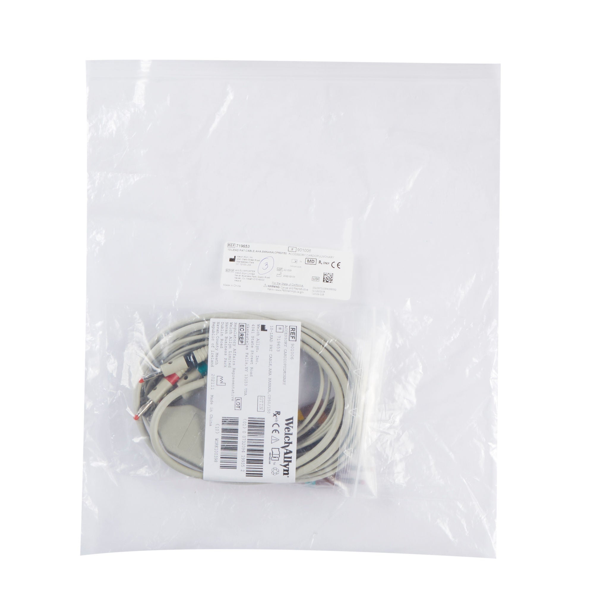 Welch Allyn - 719653 Diagnostic Patient Cable CP 150™ 10-Lead, AHA, Banana For Electrocardiograph Machine