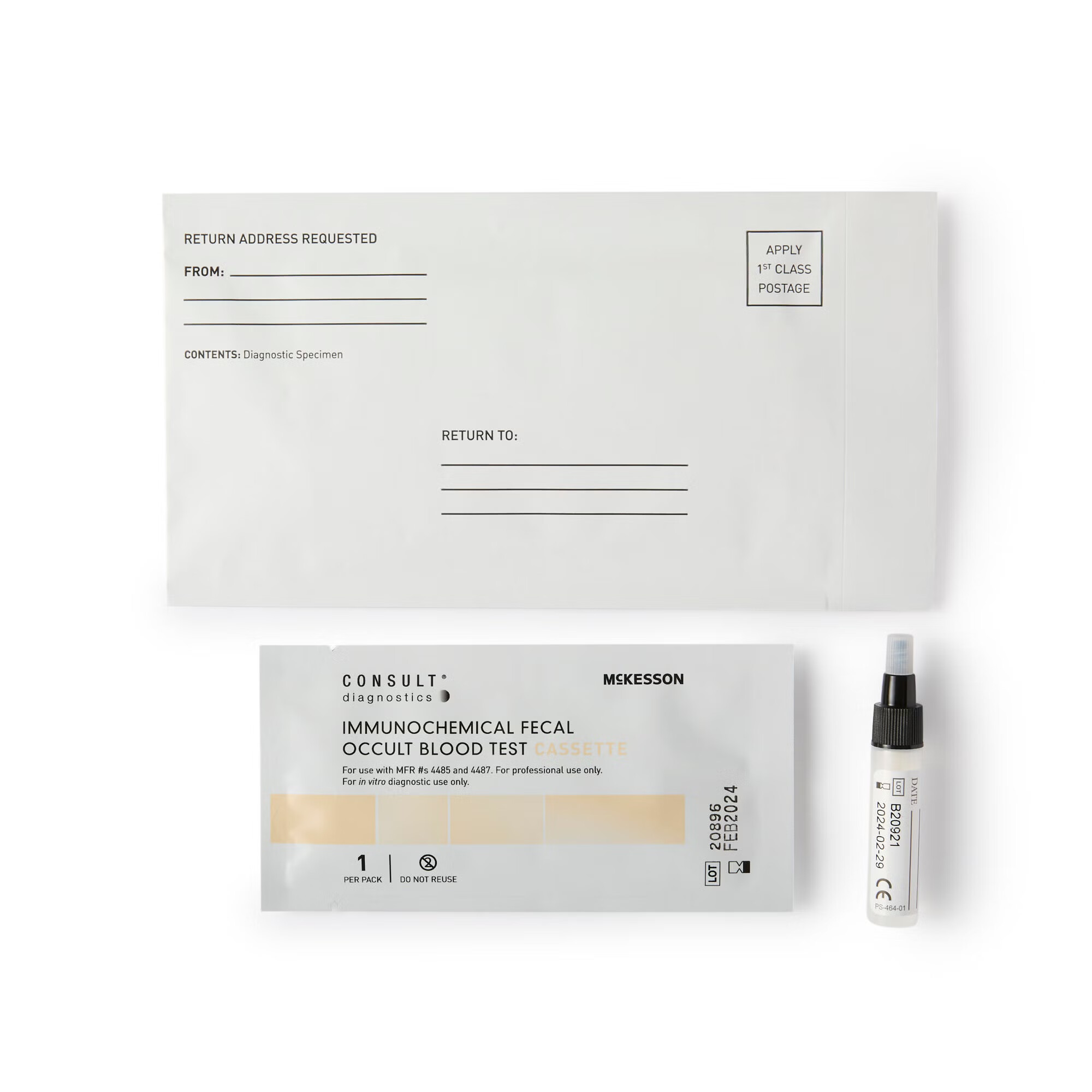 McKesson Brand - 4485 Cancer Screening Test Kit McKesson Consult™ Fecal Occult Blood Test (iFOB or FIT) 25 Tests CLIA Waived