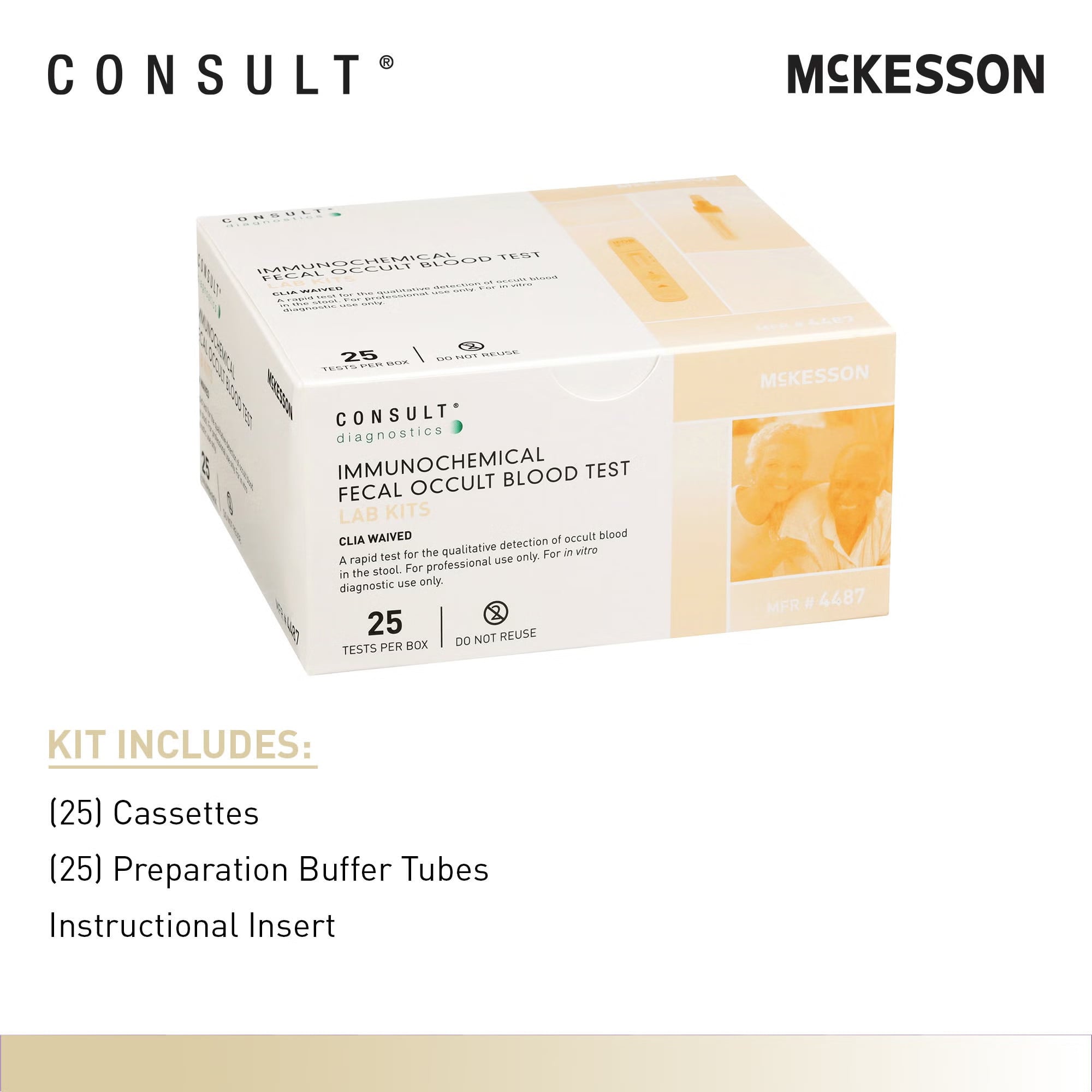 McKesson Brand - 4487 Cancer Screening Test Kit McKesson Consult™ Fecal Occult Blood Test (iFOB or FIT) 25 Tests CLIA Waived
