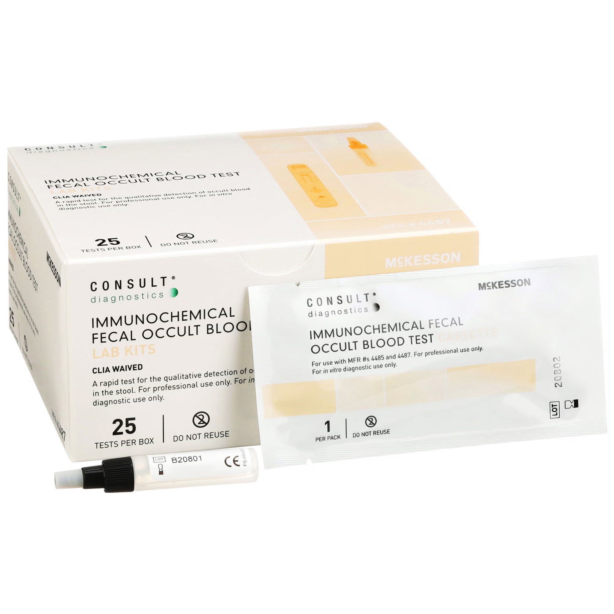 McKesson Brand - 4487 Cancer Screening Test Kit McKesson Consult™ Fecal Occult Blood Test (iFOB or FIT) 25 Tests CLIA Waived