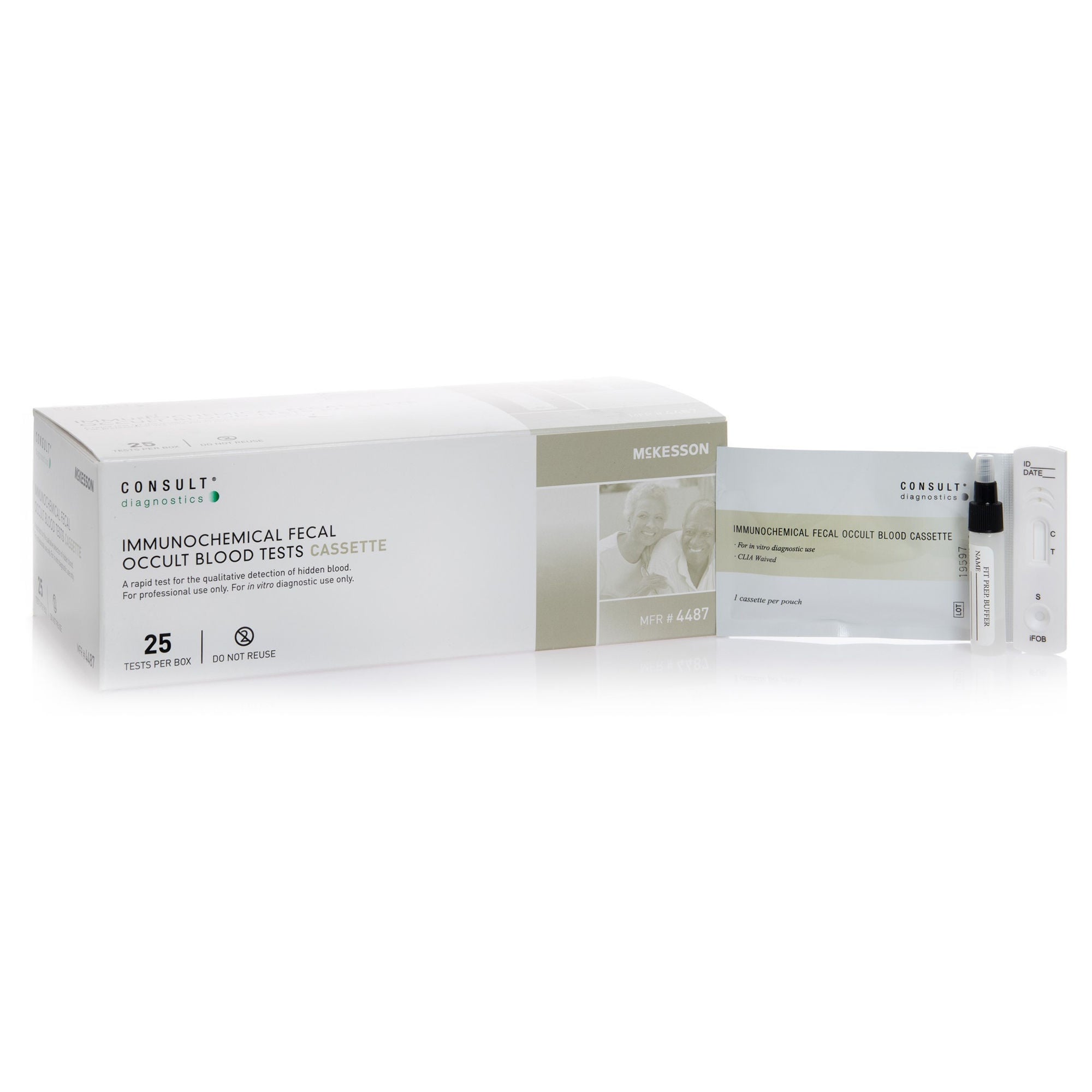 McKesson Brand - 4487 Cancer Screening Test Kit McKesson Consult™ Fecal Occult Blood Test (iFOB or FIT) 25 Tests CLIA Waived