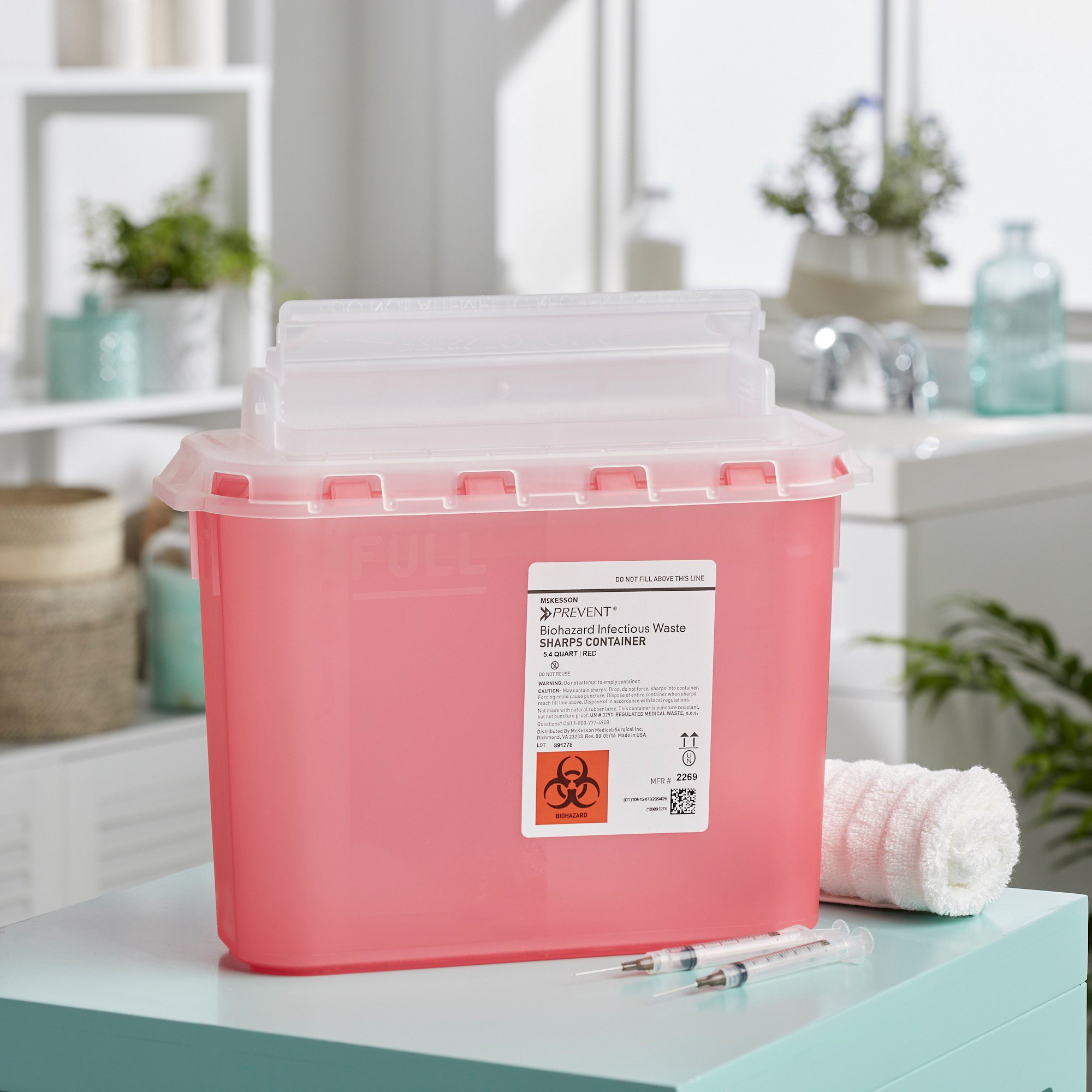 McKesson Brand 2269 - McKesson Prevent® Two-Piece Sharps Container, 5.4 Quart, 11 x 12 x 4-3/4 Inch - 1/Each, 20/Case