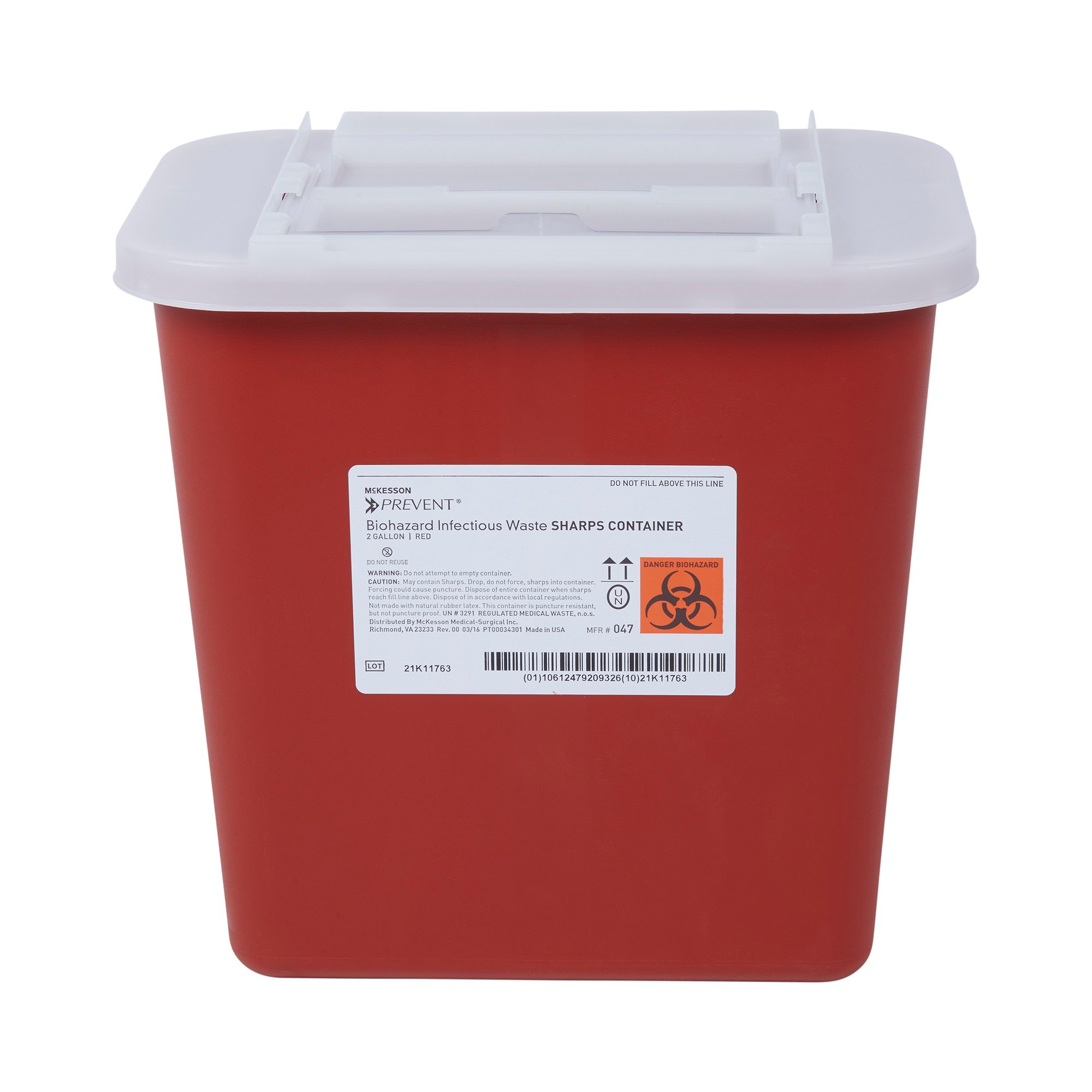 McKesson Brand 047 - McKesson Prevent® Sharps Container, 2 Gallon, 10-1/4 x 7 x 10-1/2 Inch - 1/Each, 20/Case