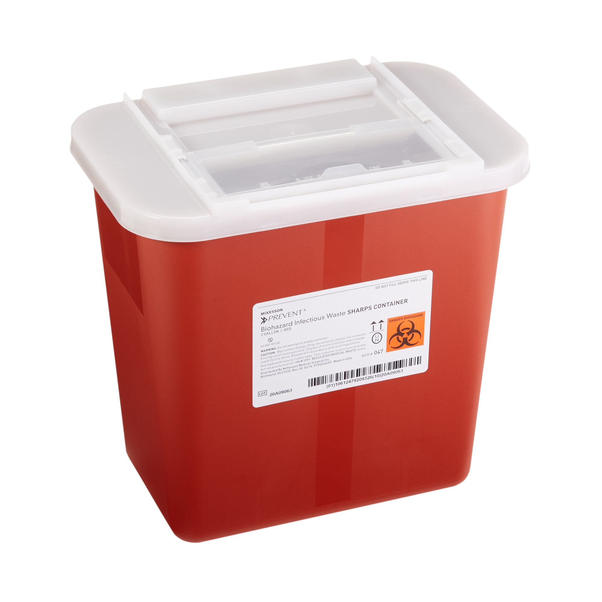 McKesson Brand 047 - McKesson Prevent® Sharps Container, 2 Gallon, 10-1/4 x 7 x 10-1/2 Inch - 1/Each, 20/Case