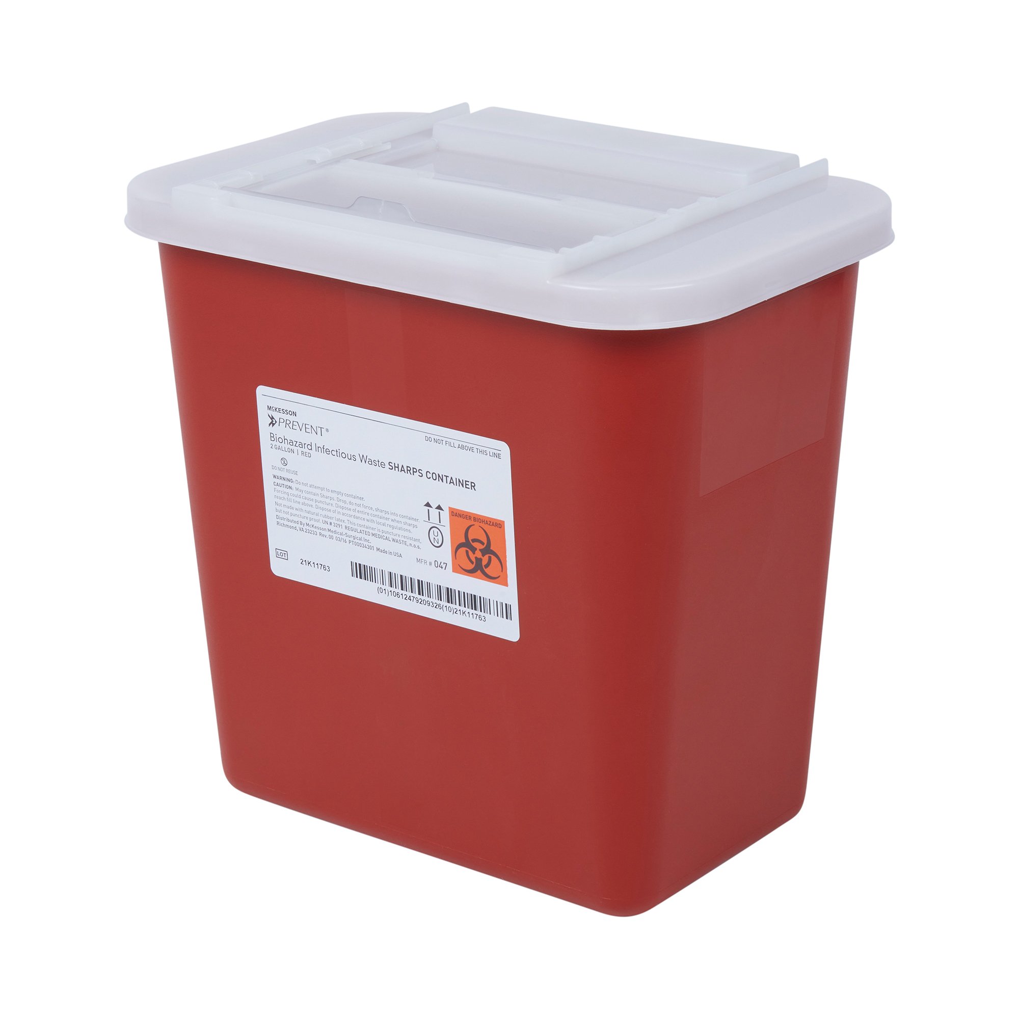 McKesson Brand 047 - McKesson Prevent® Sharps Container, 2 Gallon, 10-1/4 x 7 x 10-1/2 Inch - 1/Each, 20/Case
