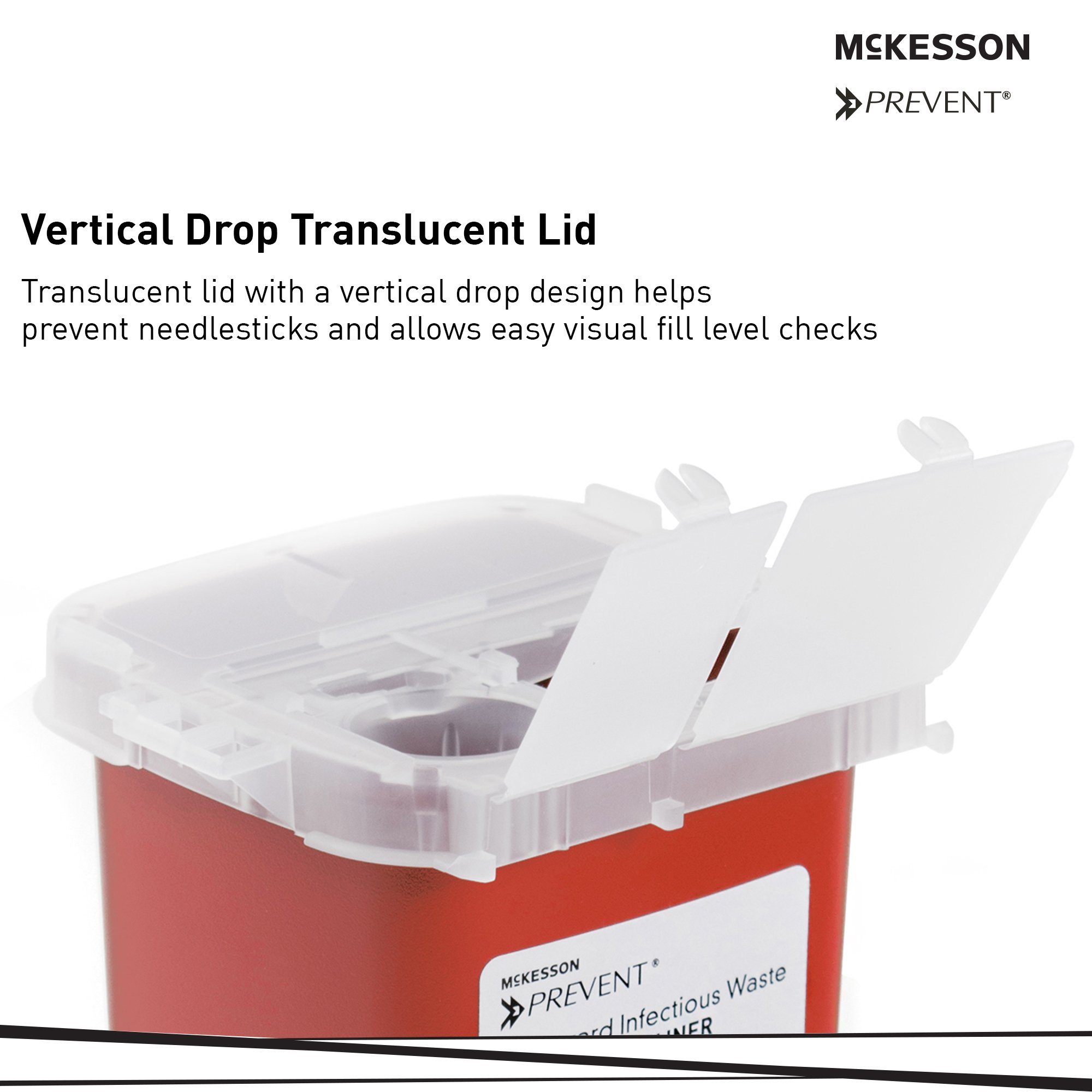 McKesson Brand 065 - McKesson Prevent® Sharps Container, 1 Quart, 6-1/4 x 4-1/4 x 4-1/4 Inch - 1/Each, 80/Case