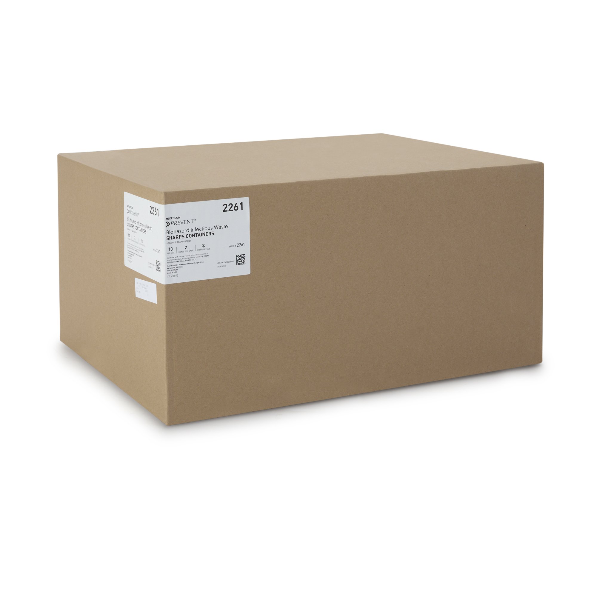 McKesson Brand 2261 - McKesson Prevent® Sharps Container, 1-1/4 Gallon, 10-3/4 x 10-1/2 x 4-3/4 Inch - 1/Each, 20/Case