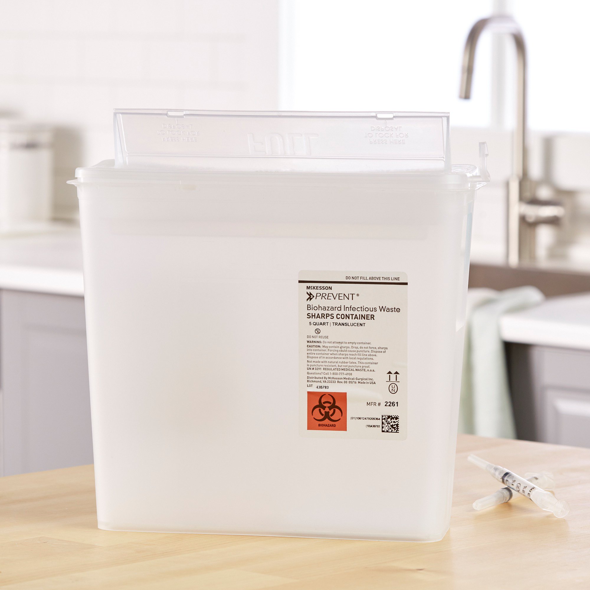 McKesson Brand 2261 - McKesson Prevent® Sharps Container, 1-1/4 Gallon, 10-3/4 x 10-1/2 x 4-3/4 Inch - 1/Each, 20/Case
