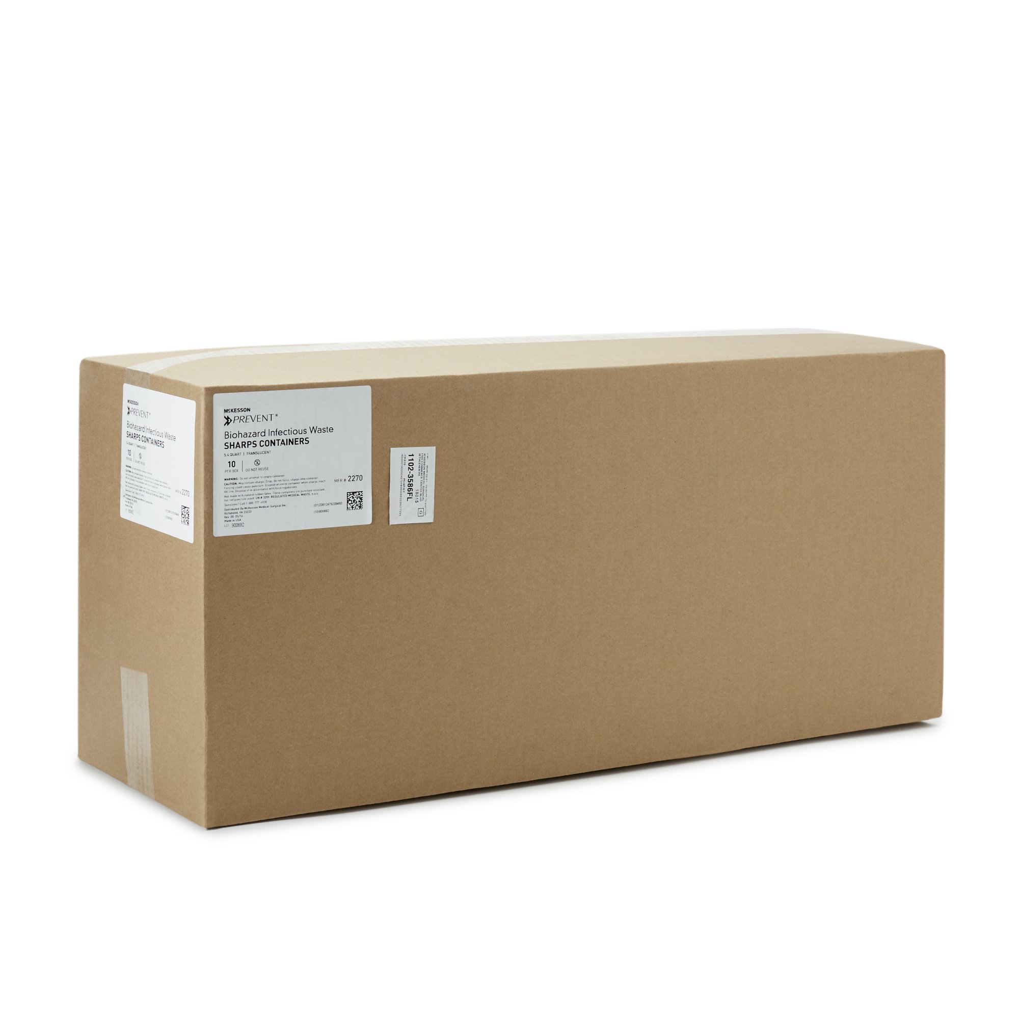 McKesson Brand 2270 - McKesson Prevent® Clear Sharps Container, 5.4-Quart, 11 x 12 x 4-3/4 Inch - 1/Each, 20/Case