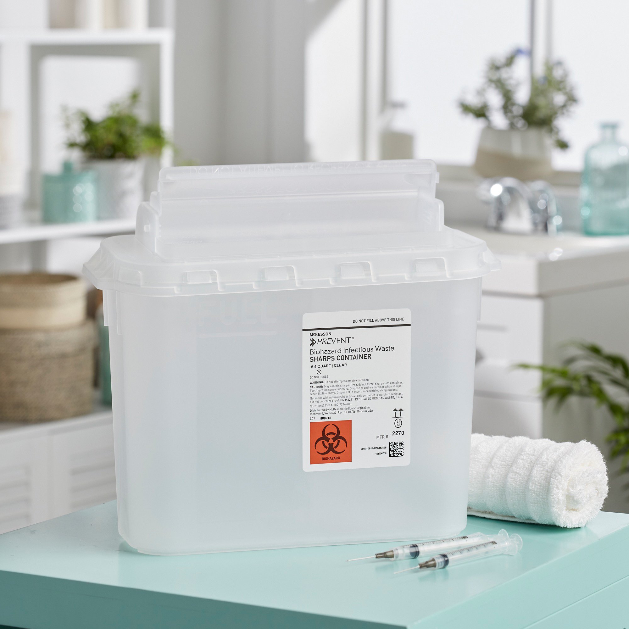 McKesson Brand 2270 - McKesson Prevent® Clear Sharps Container, 5.4-Quart, 11 x 12 x 4-3/4 Inch - 1/Each, 20/Case