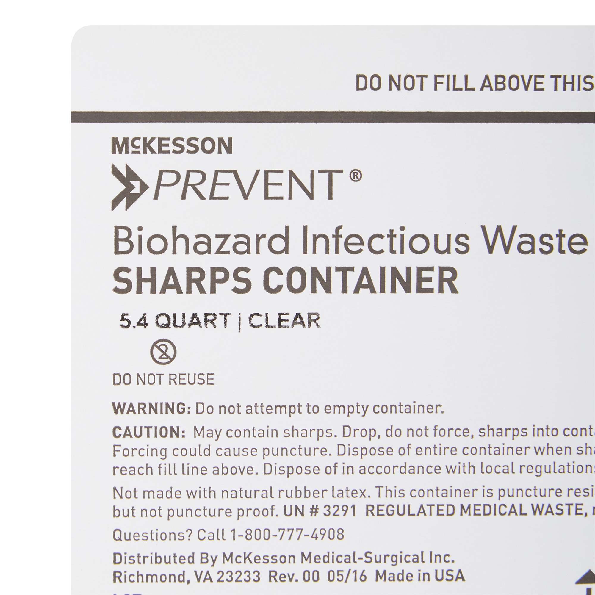 McKesson Brand 2270 - McKesson Prevent® Clear Sharps Container, 5.4-Quart, 11 x 12 x 4-3/4 Inch - 1/Each, 20/Case