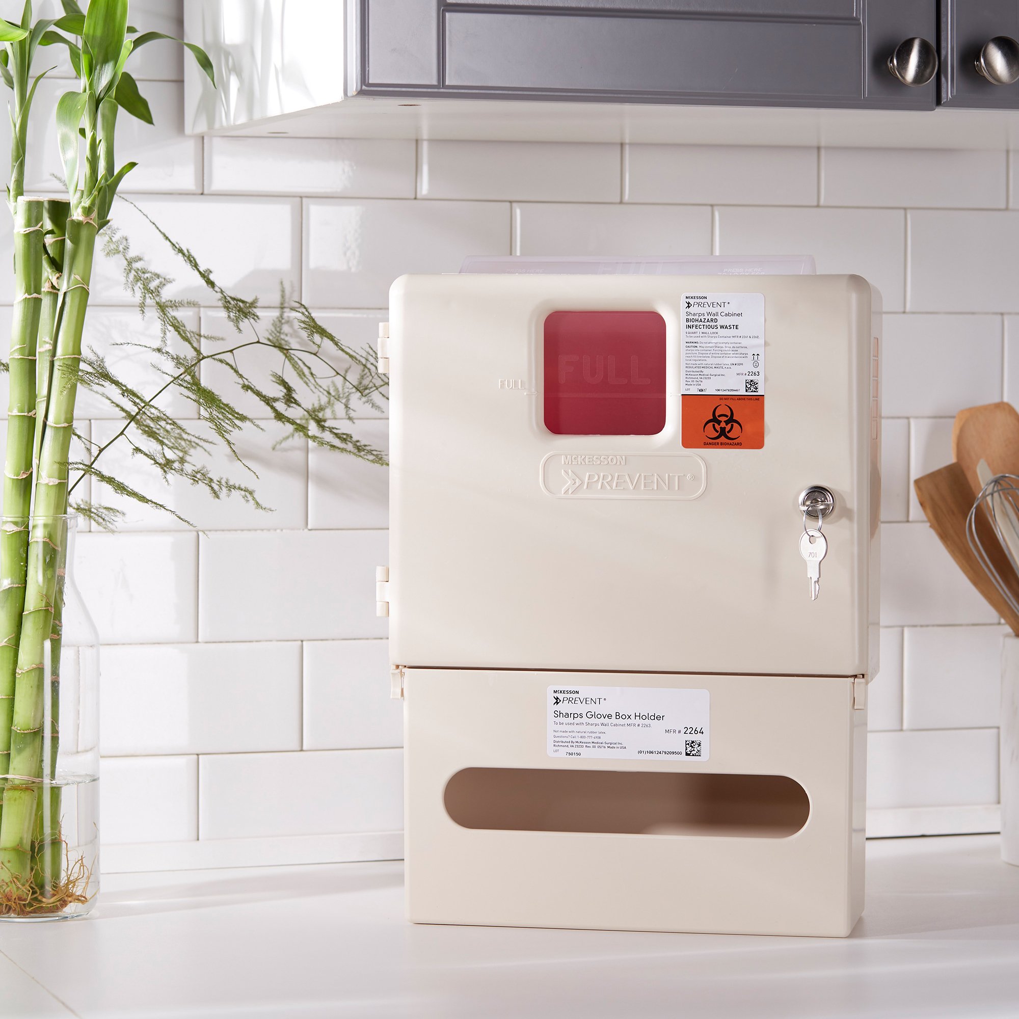 McKesson Brand - 2265 McKesson Prevent® Sharps Wall Cabinet with Glove Box